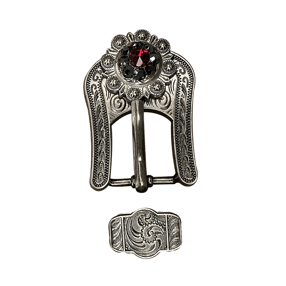 Ruby & Jet Antique Silver European Crystal Buckle Keeper Set - RODEO DRIVE