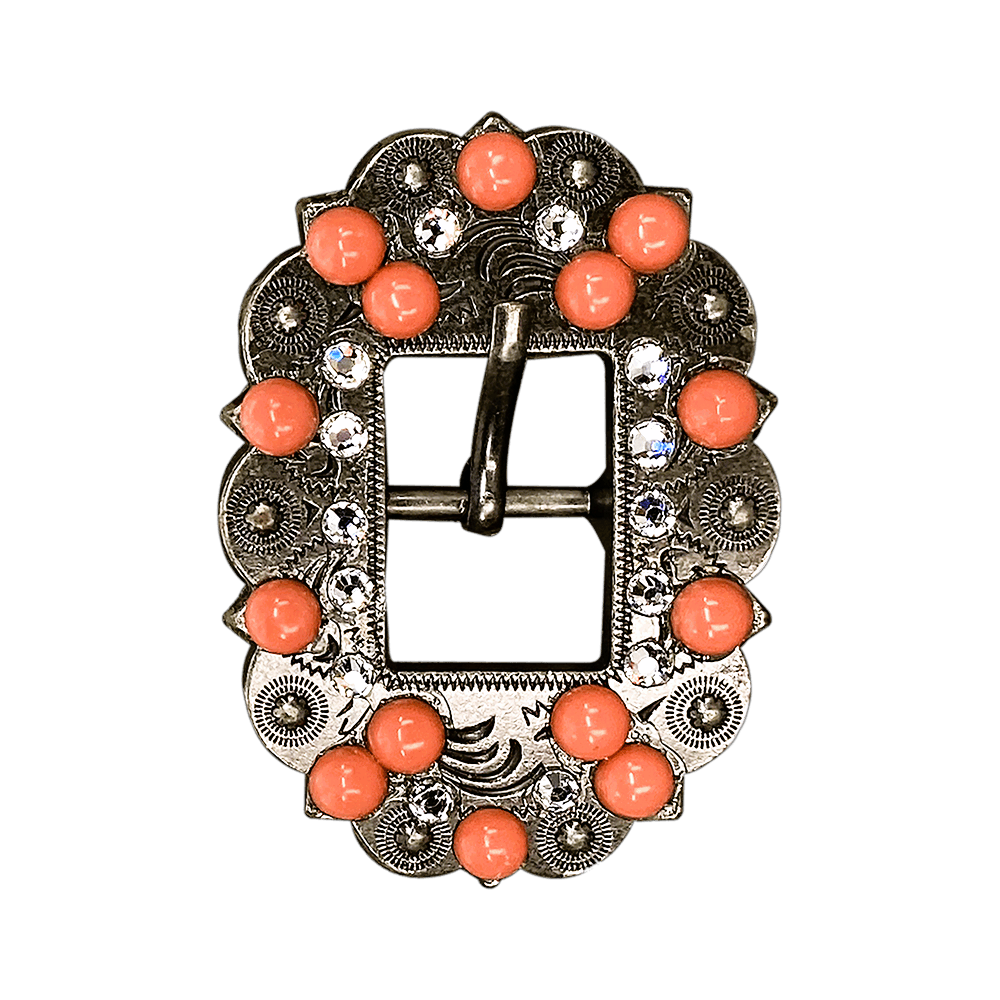 Fashion Coral & Clear Antique Silver European Crystal Cart Buckle - RODEO DRIVE