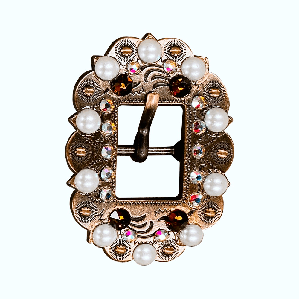 Topaz, AB & Pearl Copper European Crystal Cart Buckle - RODEO DRIVE