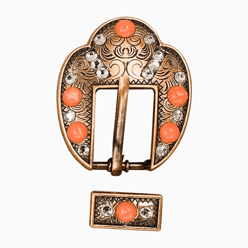 Fashion Coral & Clear Copper European Crystal Fancy Buckle - RODEO DRIVE