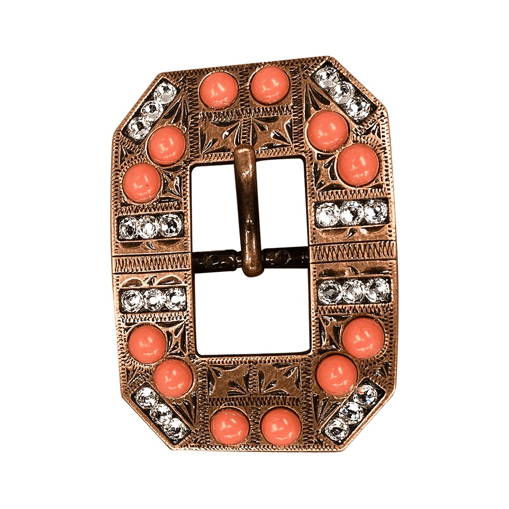 Fashion Coral & Clear Copper European Crystal Square Cart Buckle - RODEO DRIVE