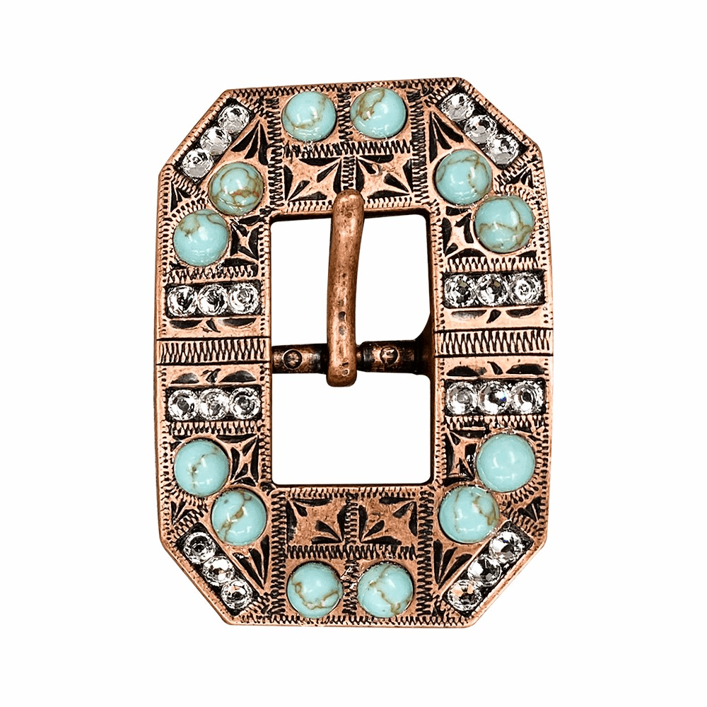 Fashion Turquoise & Clear Copper European Crystal Square Cart Buckle - RODEO DRIVE