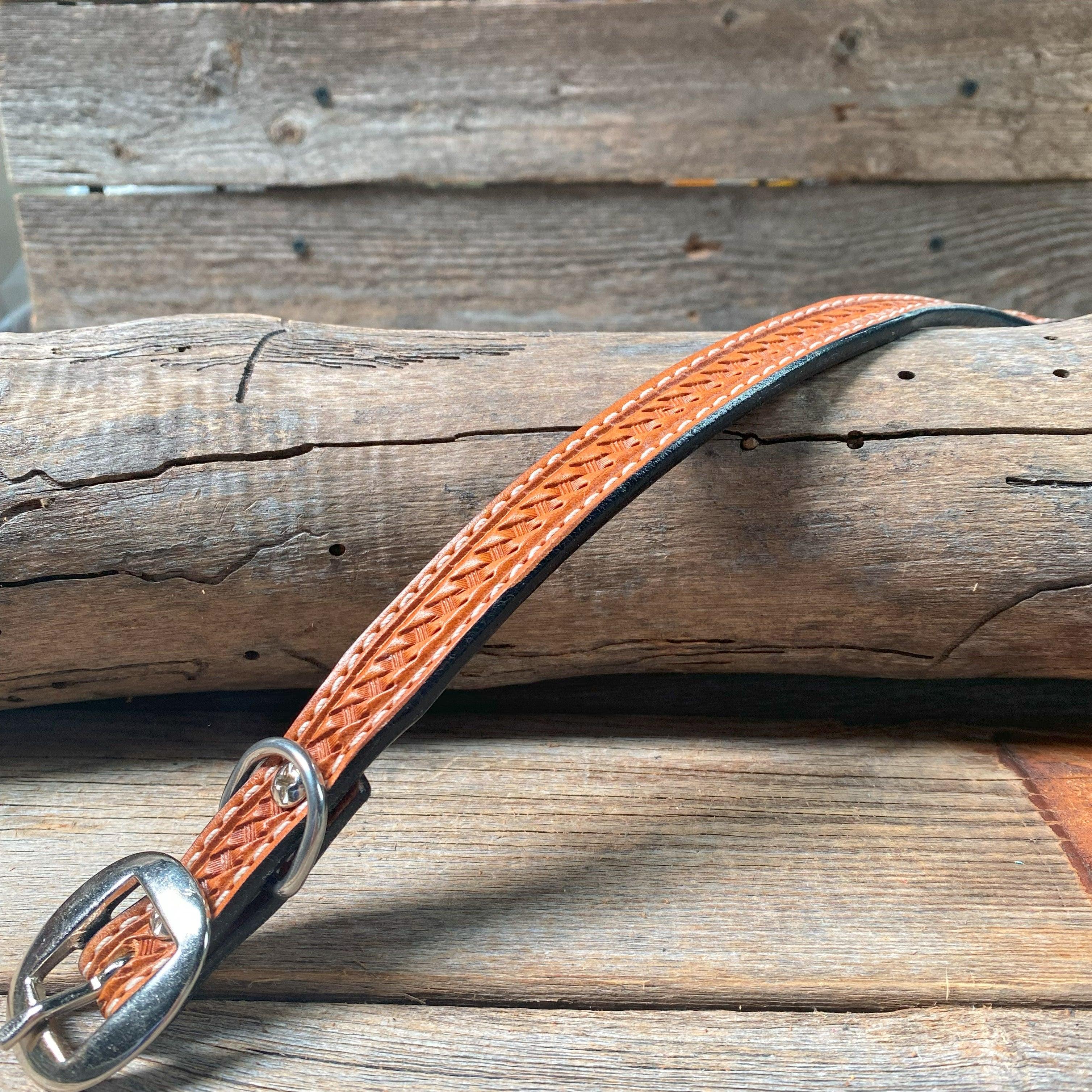 Basketweave Straight Leather Dog Collar 10