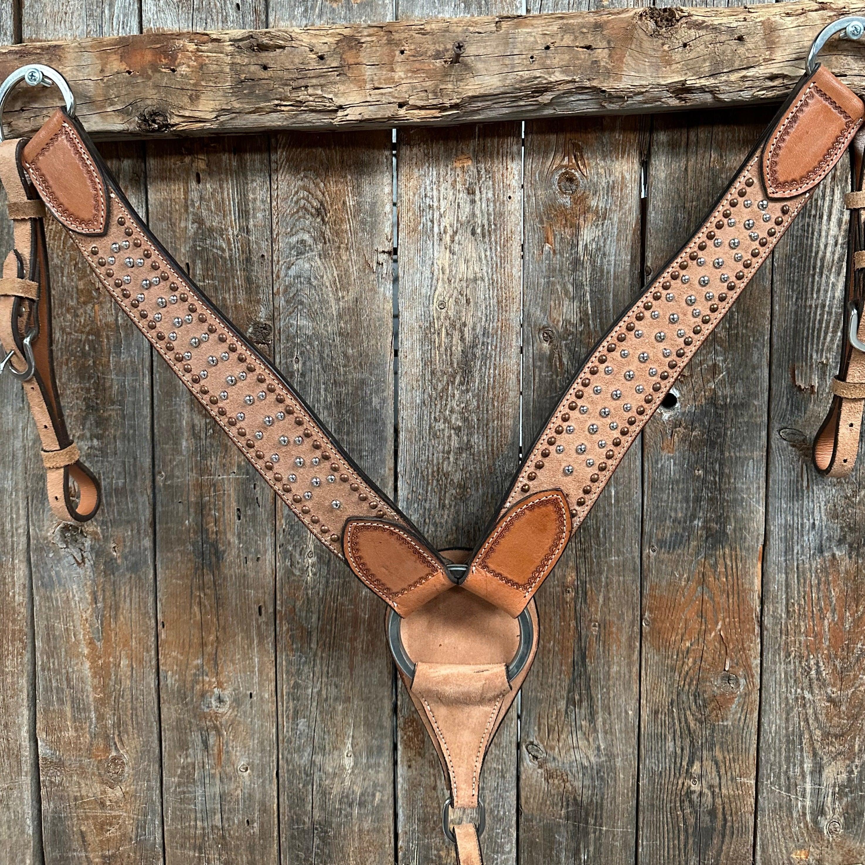 Copper and Silver Dot Rough-Out Headstall/Breastcollar Tack Set - RODEO DRIVE