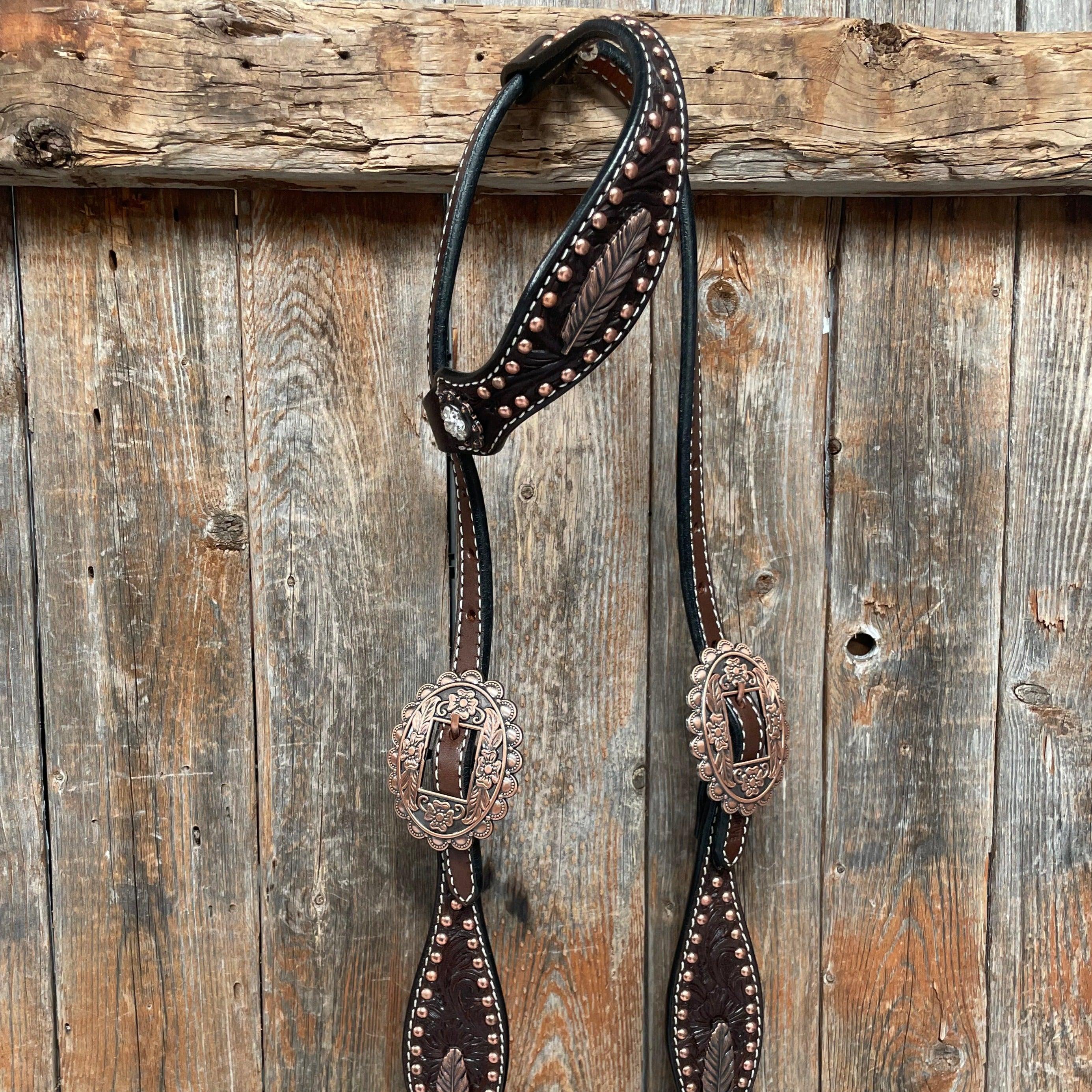 Dark Oil Floral Copper Dot Clear Browband / One Ear / Breastcollar Buckstitch #BBBC486 - RODEO DRIVE