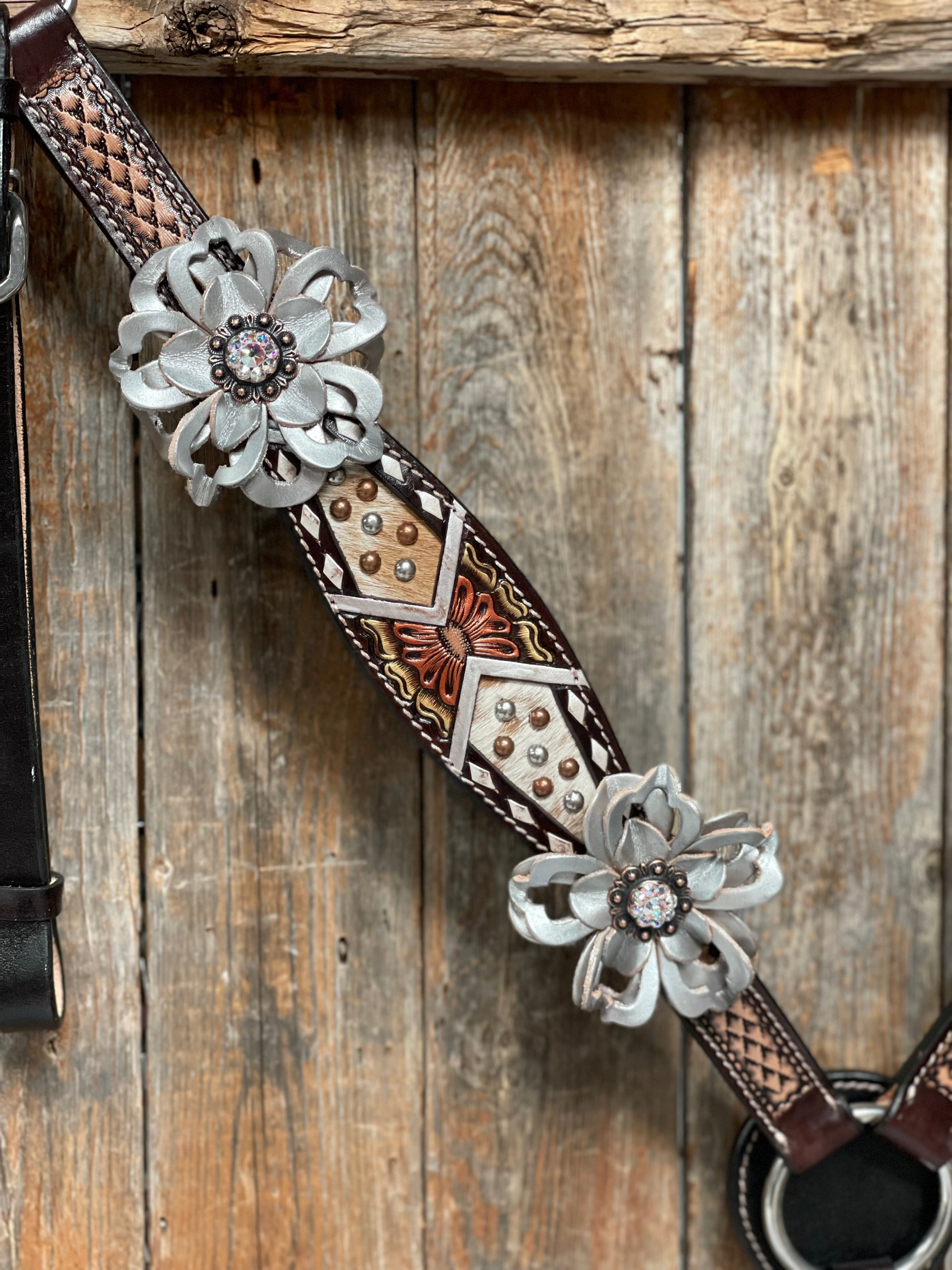 Cowhide Browband/One Ear Tack Set #BBBC493 - RODEO DRIVE