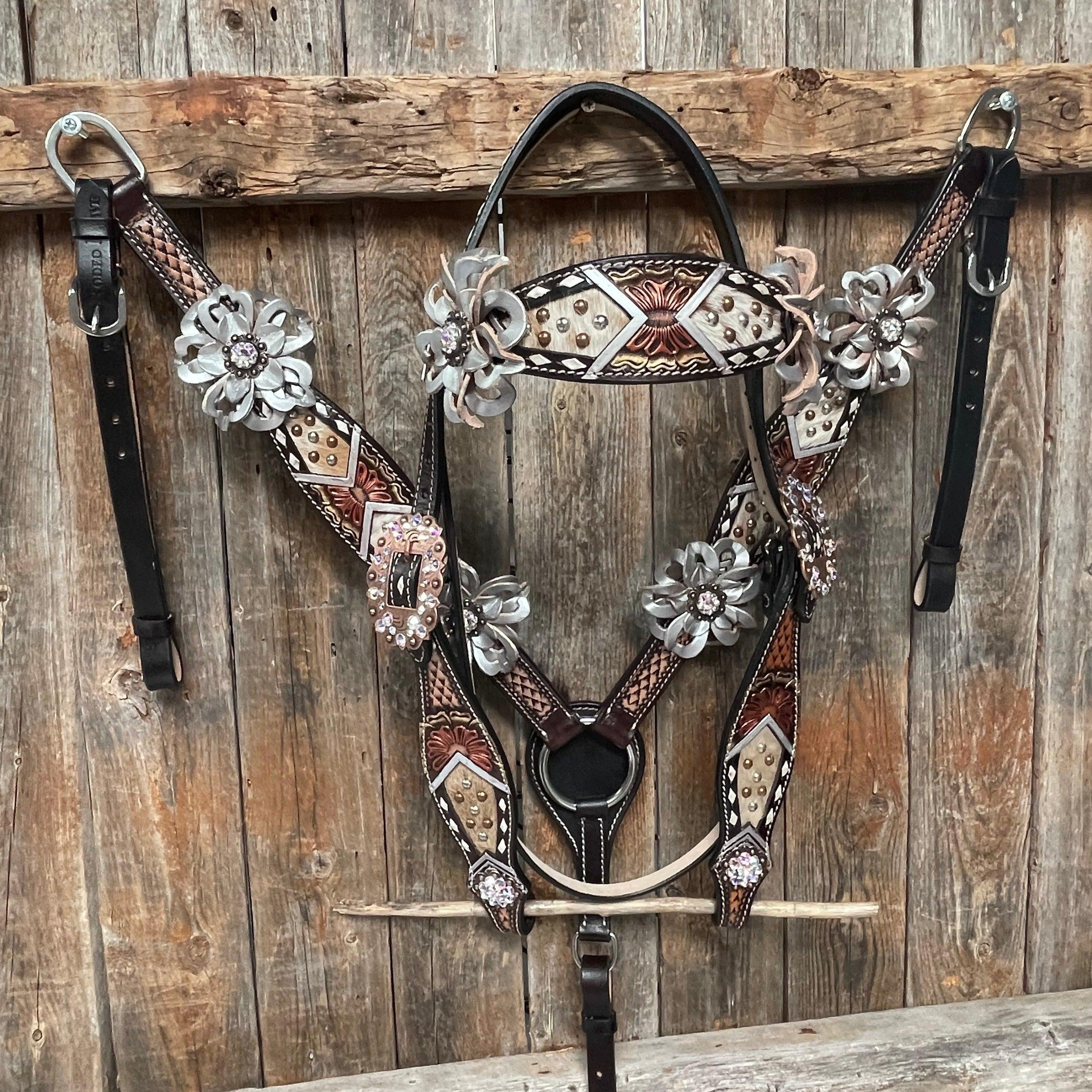 Cowhide Browband/One Ear Tack Set #BBBC493 - RODEO DRIVE