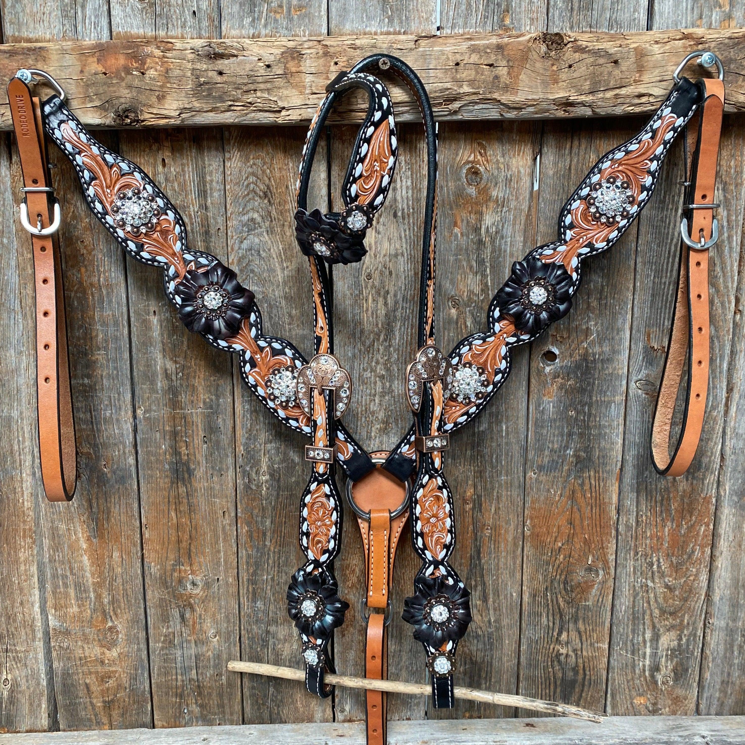 Classic Black and Clear Browband/One Ear Tack Set #BBBC499 - RODEO DRIVE