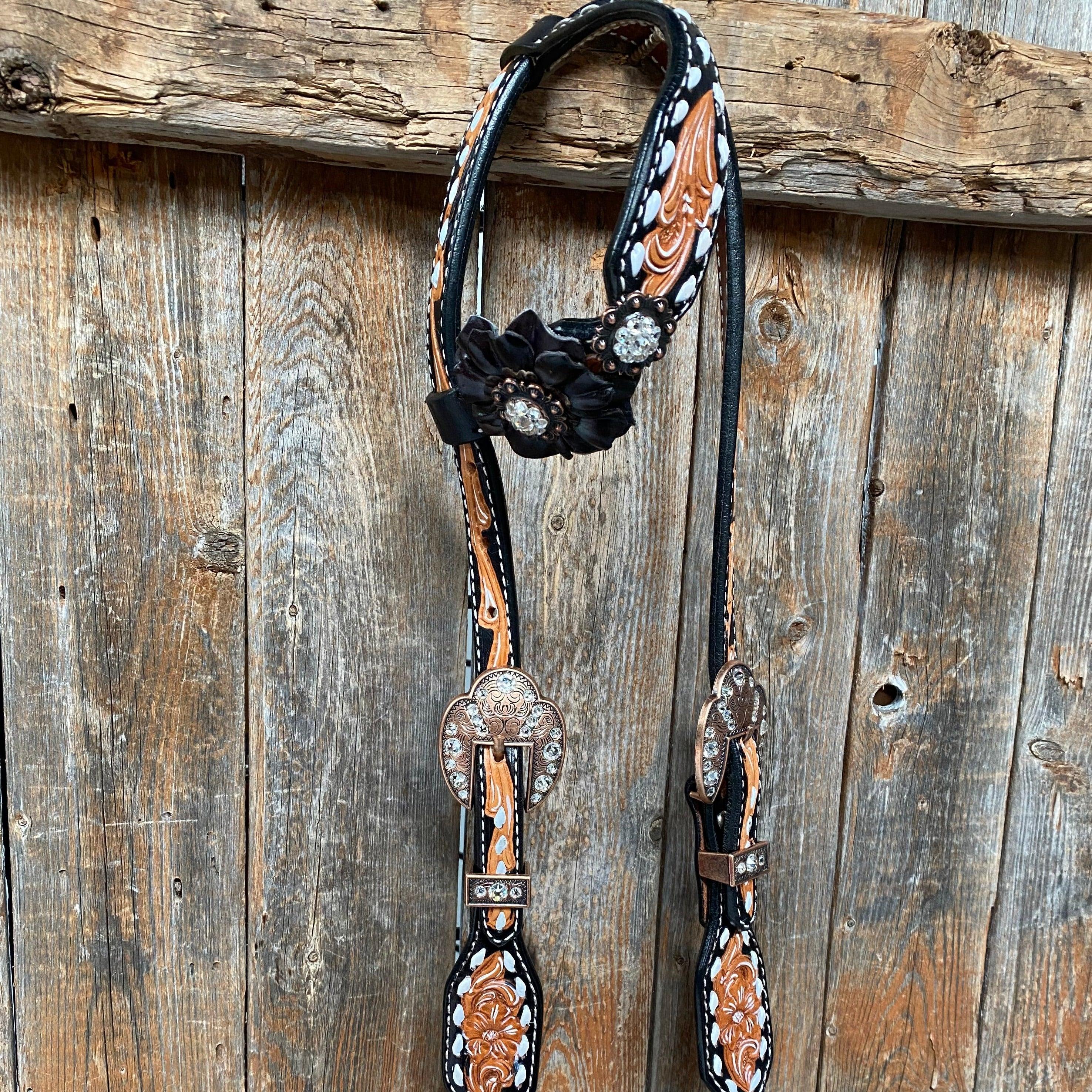 Classic Black and Clear Browband/One Ear Tack Set #BBBC499 - RODEO DRIVE