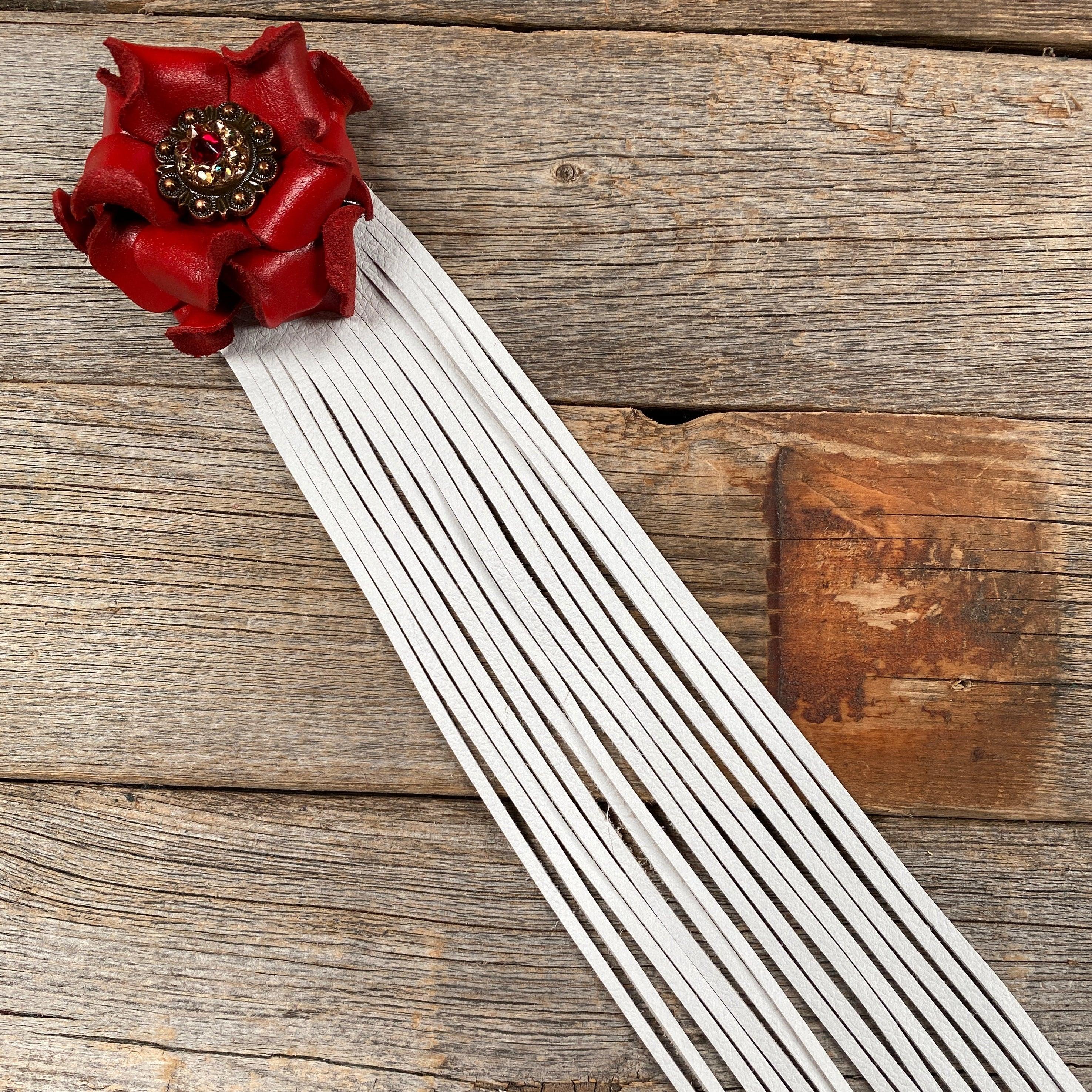 Leather Red Rose with White Fringe - RODEO DRIVE