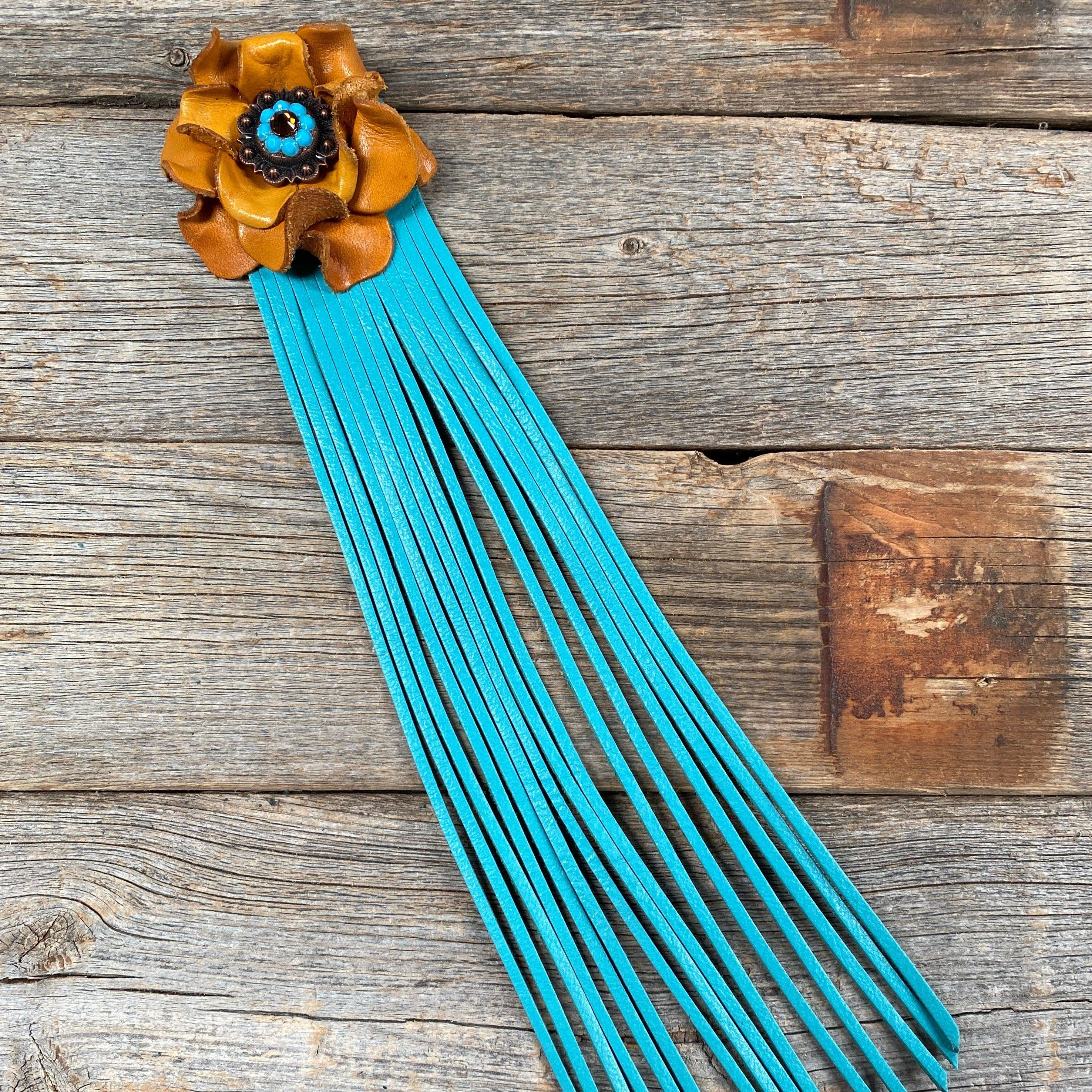 Leather Yellow Rose with Turquoise Fringe - RODEO DRIVE