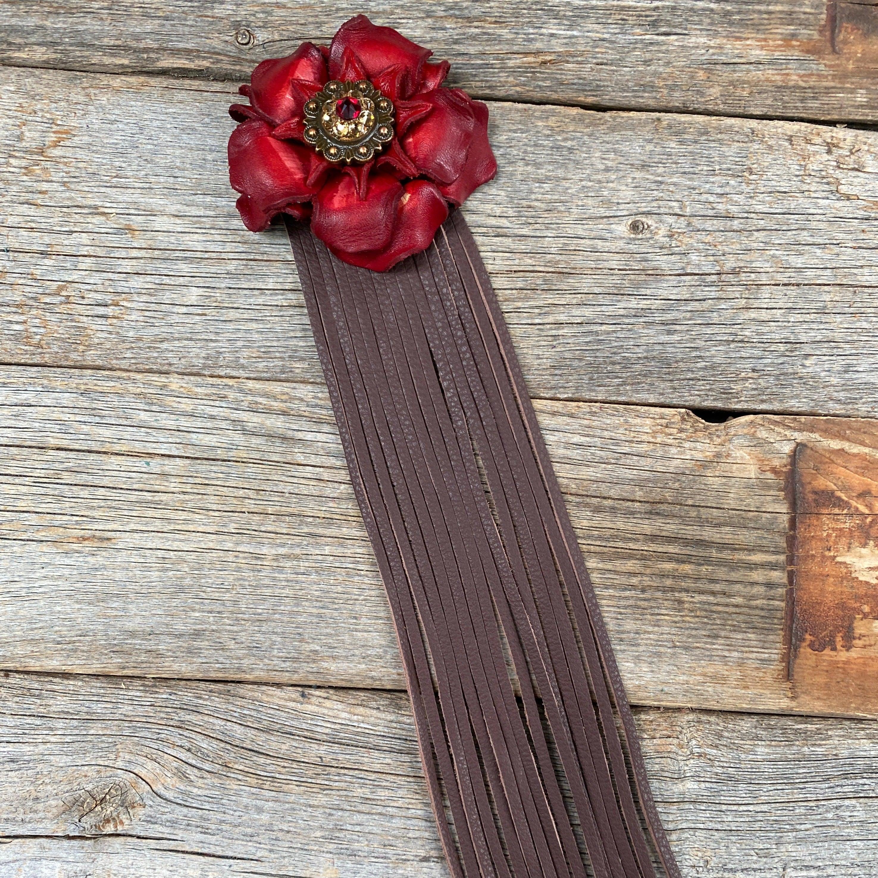 Leather Red Gardenia with Brown Fringe - RODEO DRIVE