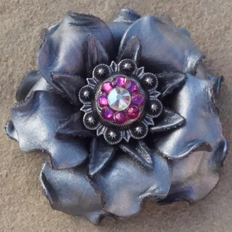 Silver Gardenia Flower With Antique Silver Fuchsia and AB 1