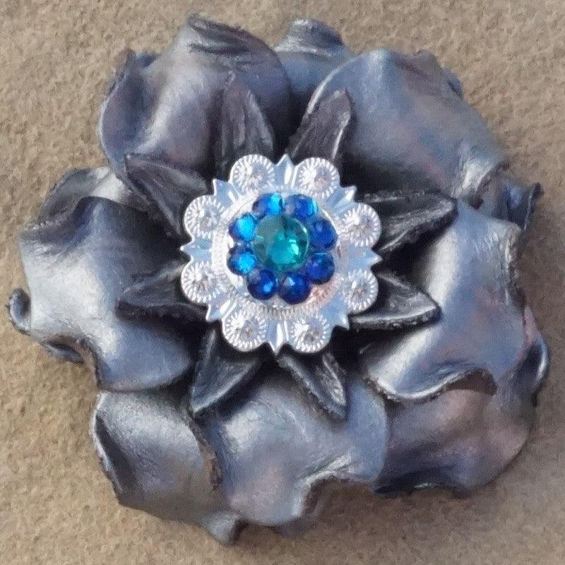 Silver Gardenia Flower With Bright Silver Teal and Capri 1