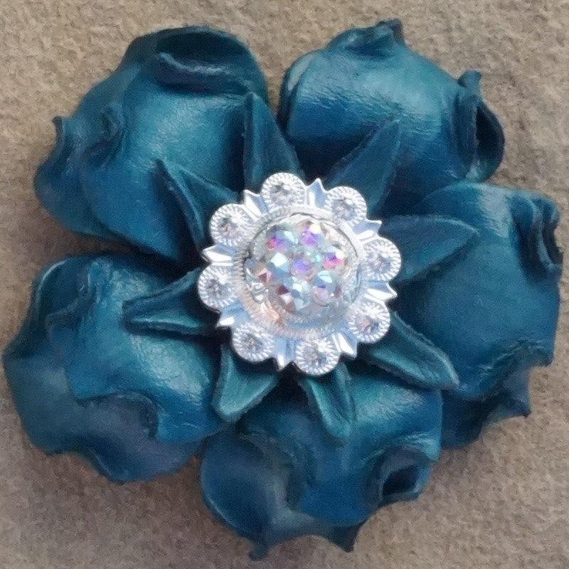 Turquoise Gardenia Flower With Bright Silver AB 1