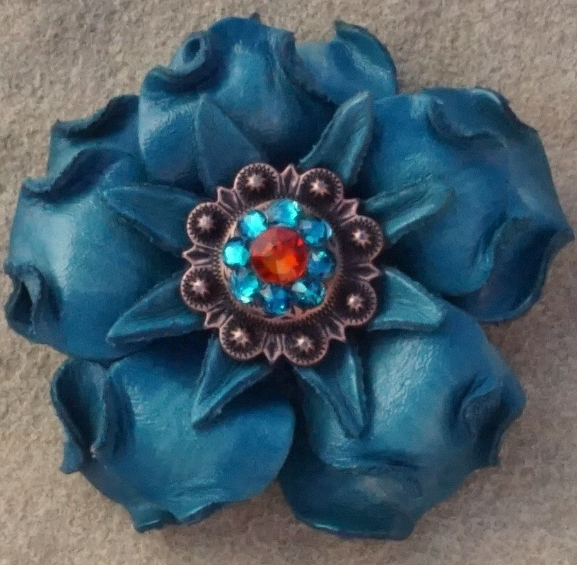 Turquoise Gardenia Flower With Copper Fire Opal & Teal 1
