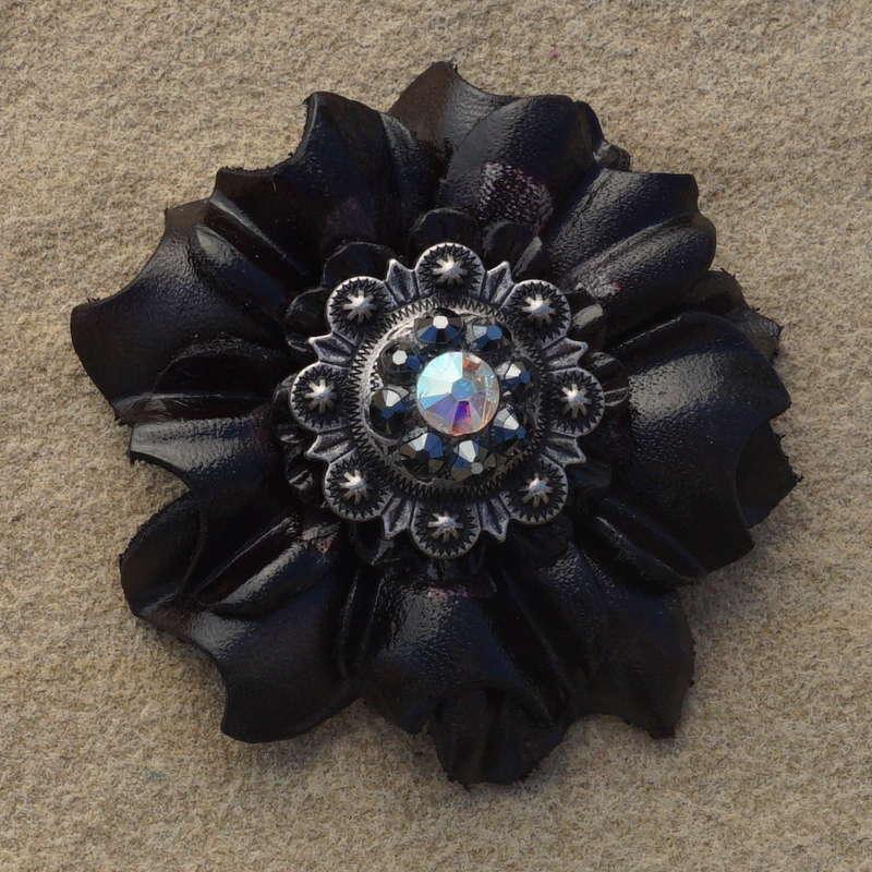 Black Carnation Flower With Antique Silver Jet and AB 1