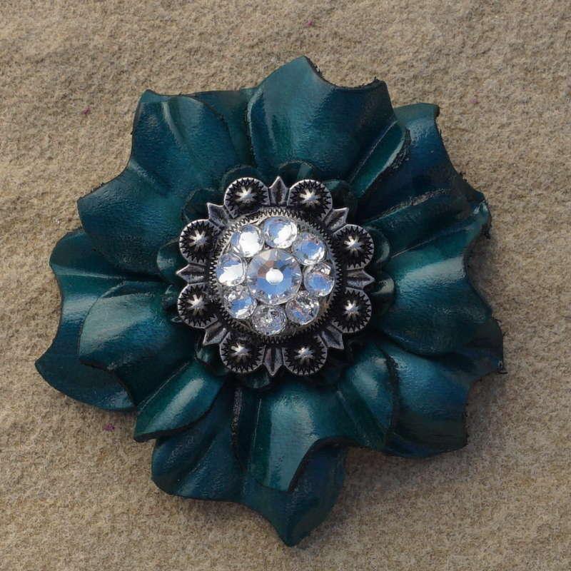 Teal Carnation Flower With Antique Silver Clear 1