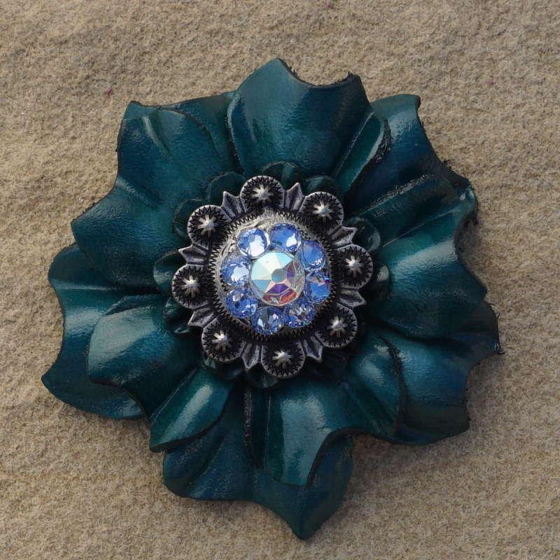 Teal Carnation Flower With Antique Silver Light Sapphire and AB 1