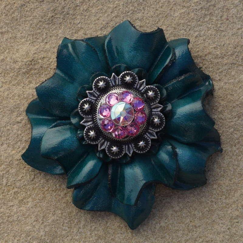 Teal Carnation Flower With Antique Silver Pink and AB 1