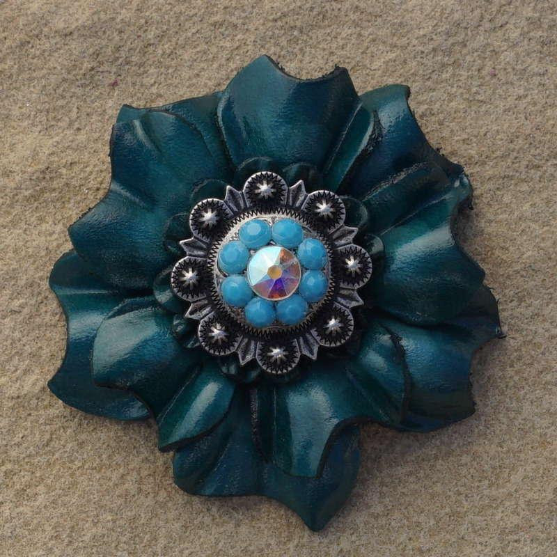 Teal Carnation Flower With Antique Silver Turquoise and AB 1