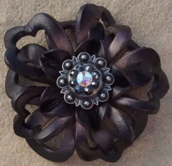 Black Lotus Flower With Antique Silver Jet and AB 1