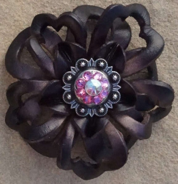 Black Lotus Flower With Antique Silver Pink and AB 1