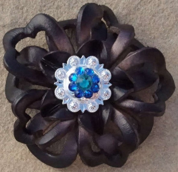 Black Lotus Flower With Bright Silver Teal and Capri 1