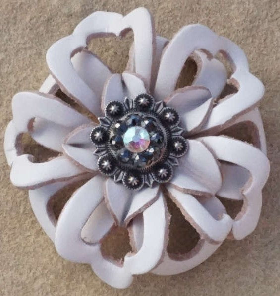 White Lotus Flower With Antique Silver Jet and AB 1