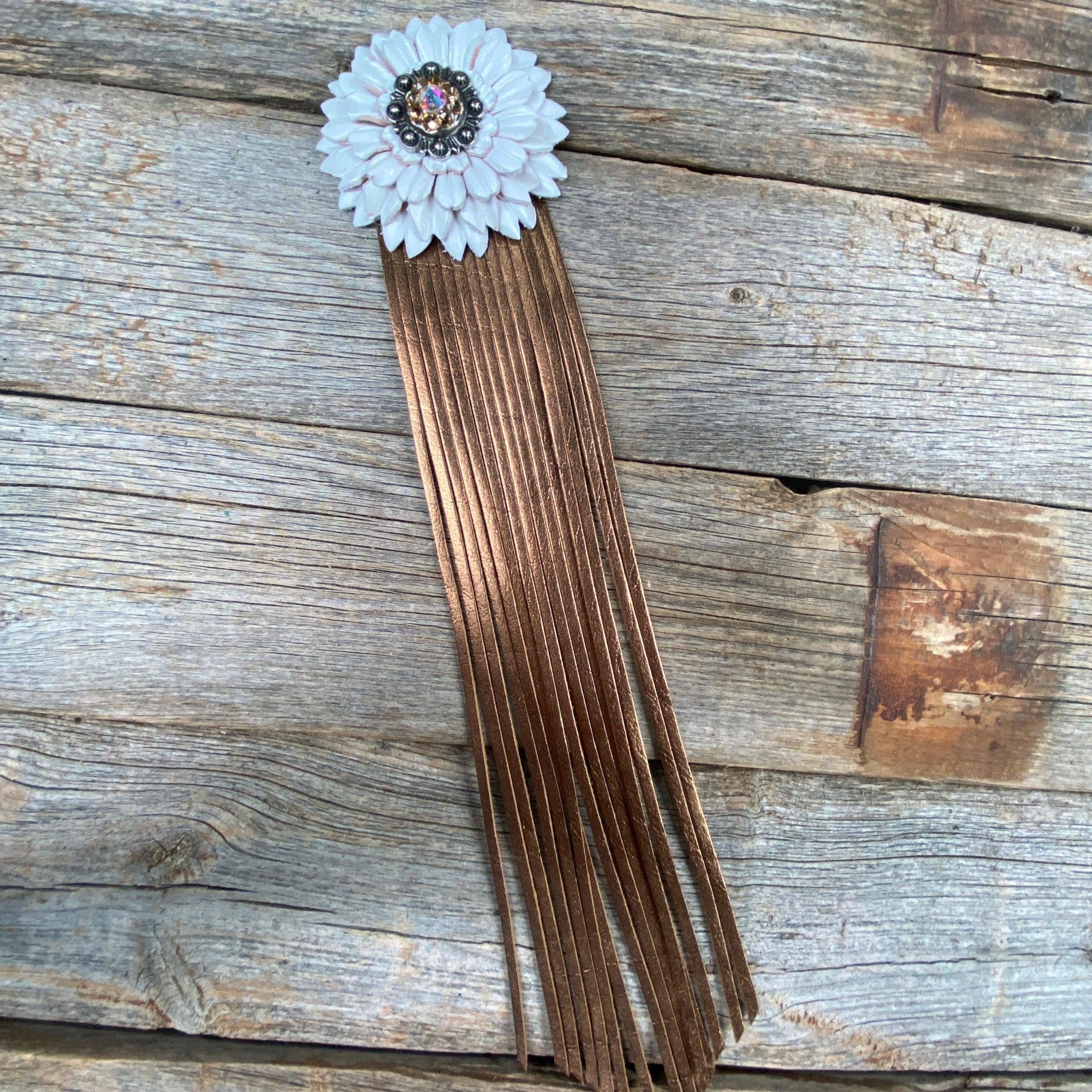 Leather White Daisy with Copper Fringe - RODEO DRIVE