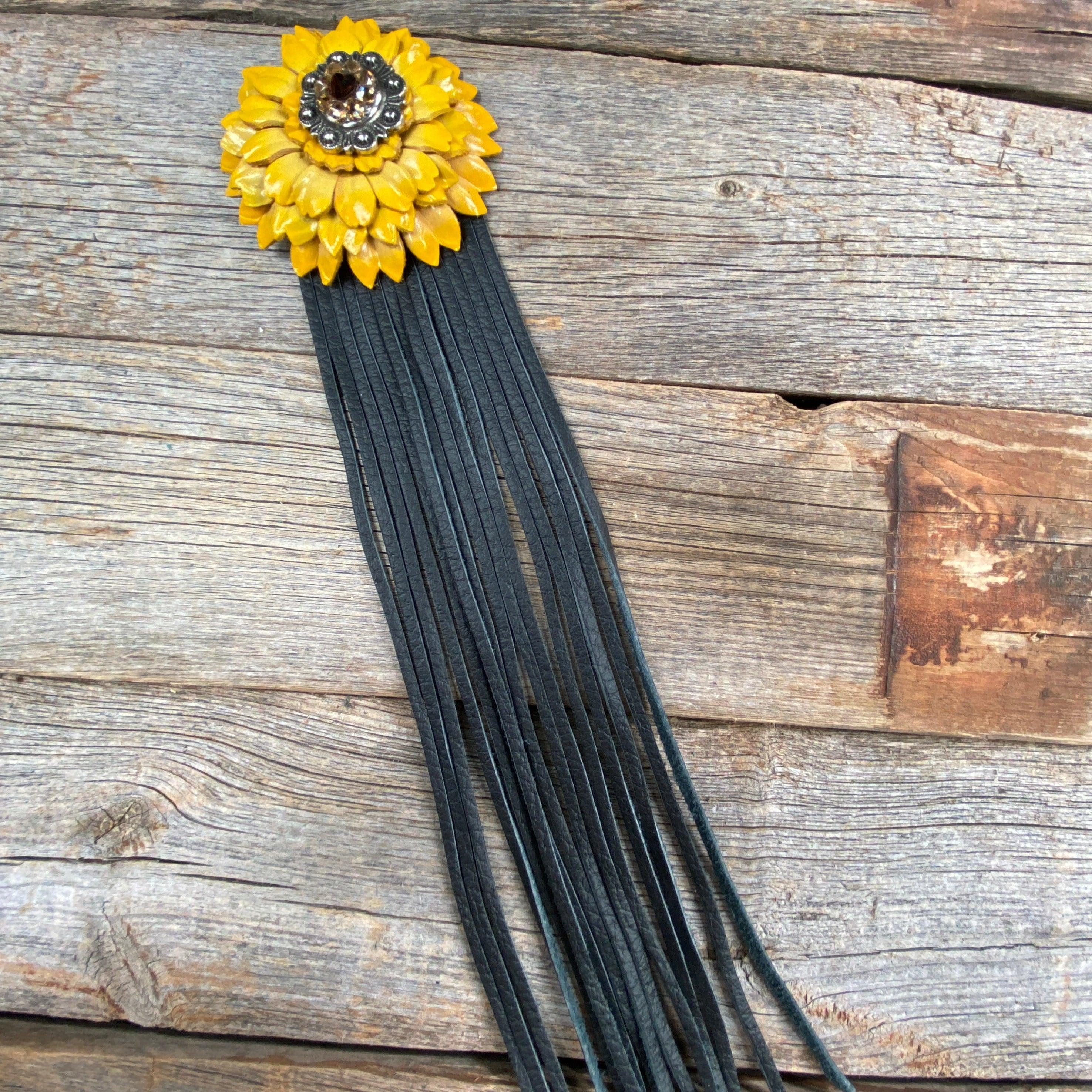 Leather Yellow Daisy with Black Fringe - RODEO DRIVE