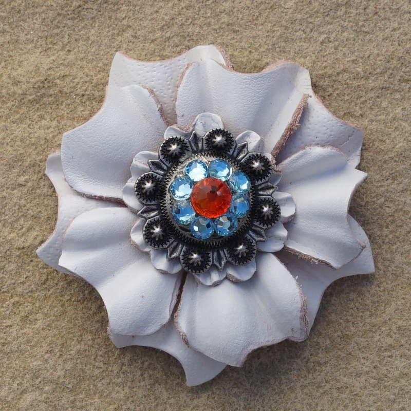 White Carnation Flower With Antique Silver Fire Opal and Aqua 1