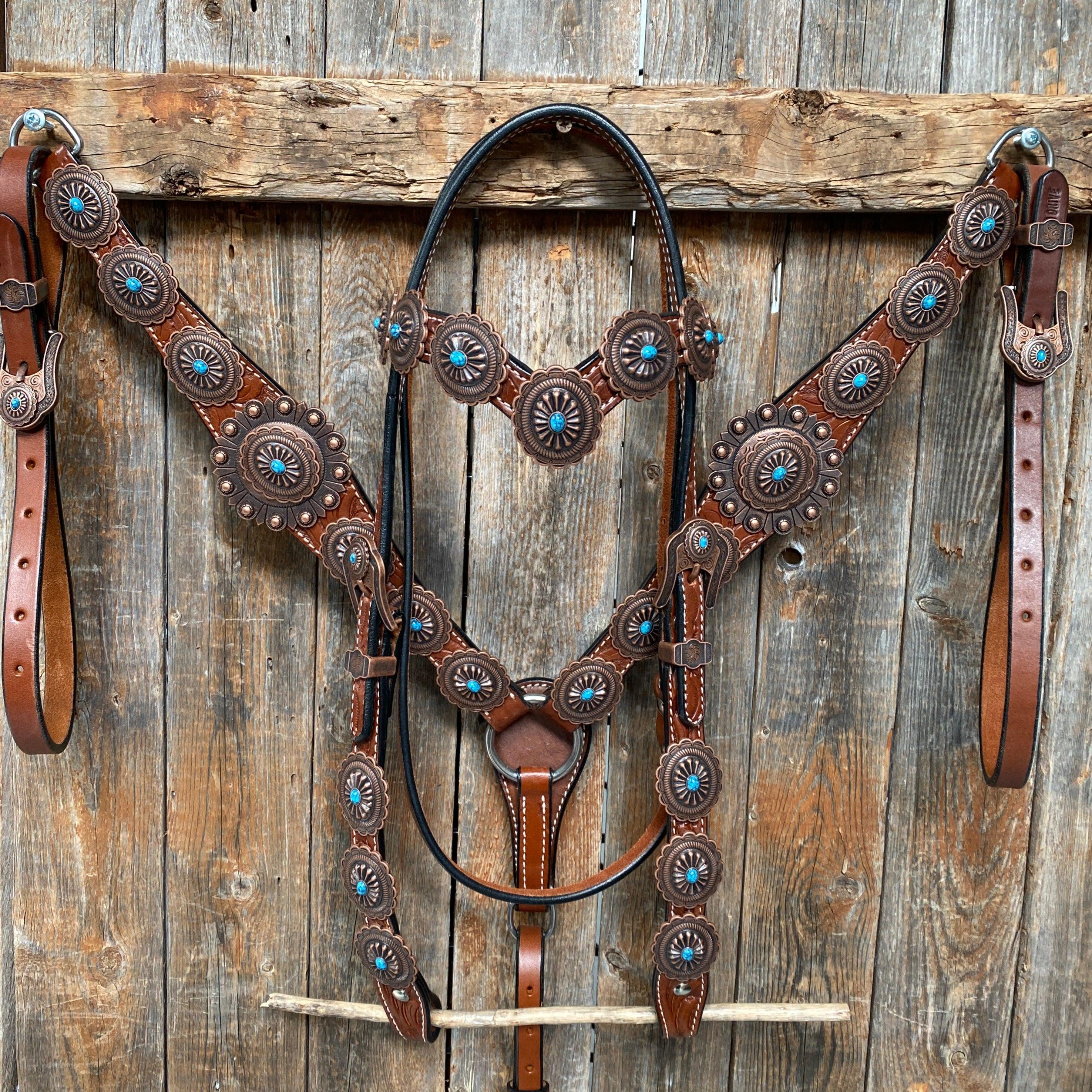 Medium Oil Navajo Style Copper Turquoise Browband & Breastcollar Tack Set #BBBC448 - RODEO DRIVE