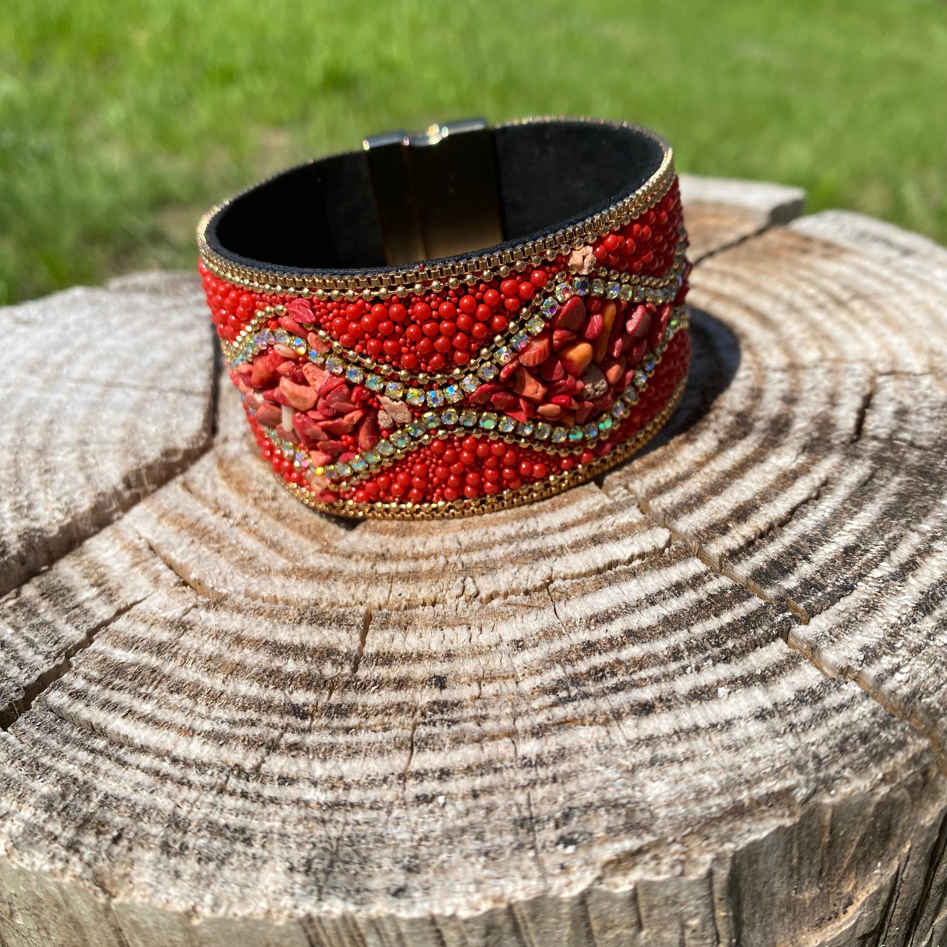 Red Bead and Stone Fashion Bracelet XI108 - RODEO DRIVE
