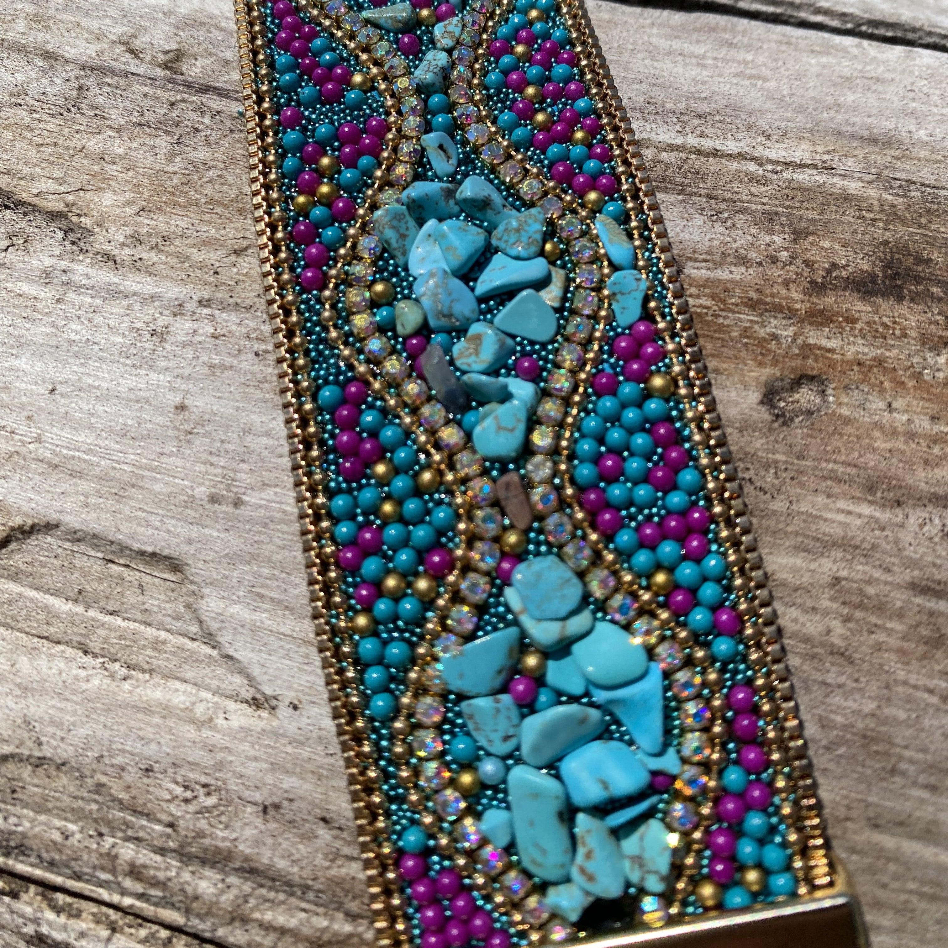 Purple and Teal Bead and Stone Fashion Bracelet XI107 - RODEO DRIVE