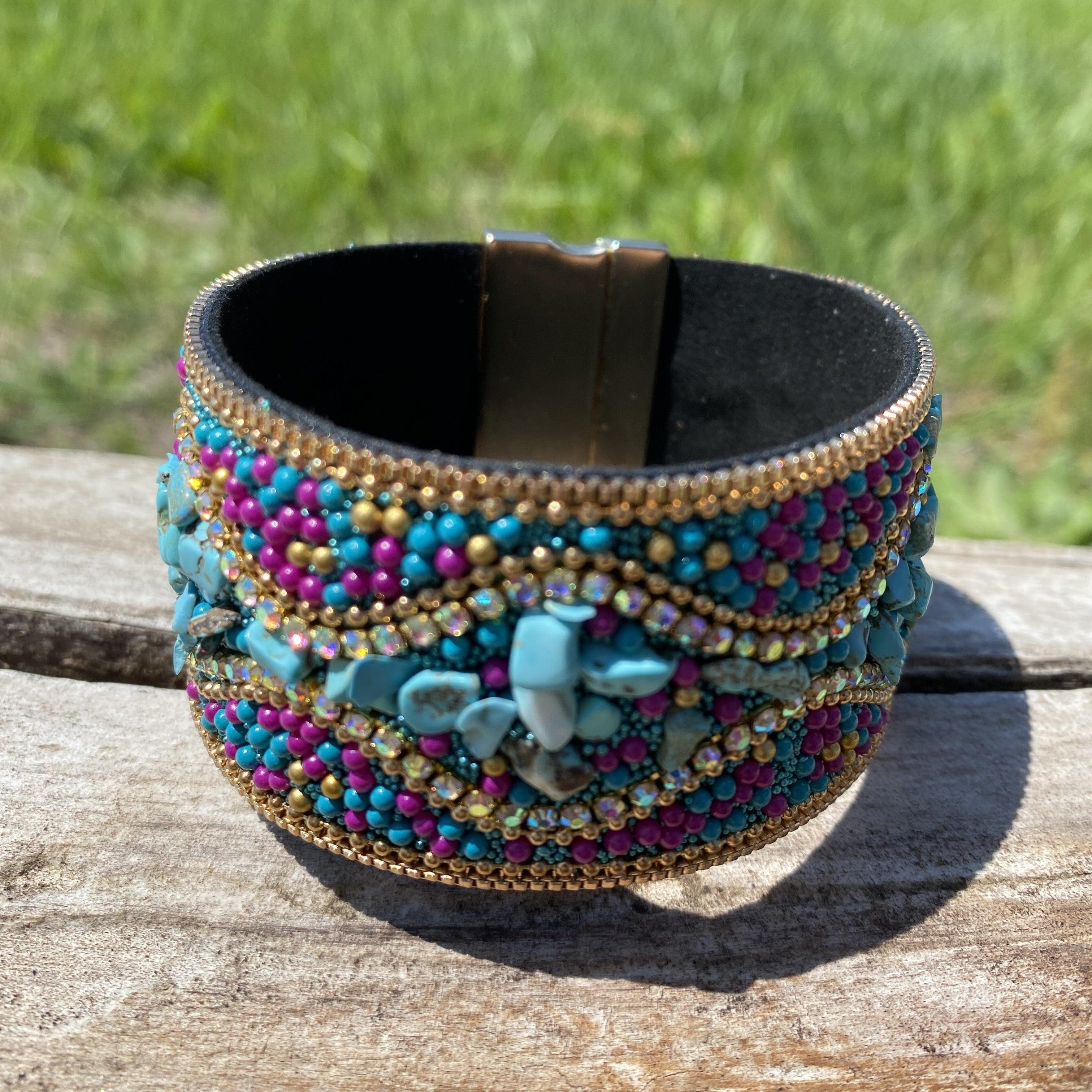 Purple and Teal Bead and Stone Fashion Bracelet XI107 - RODEO DRIVE