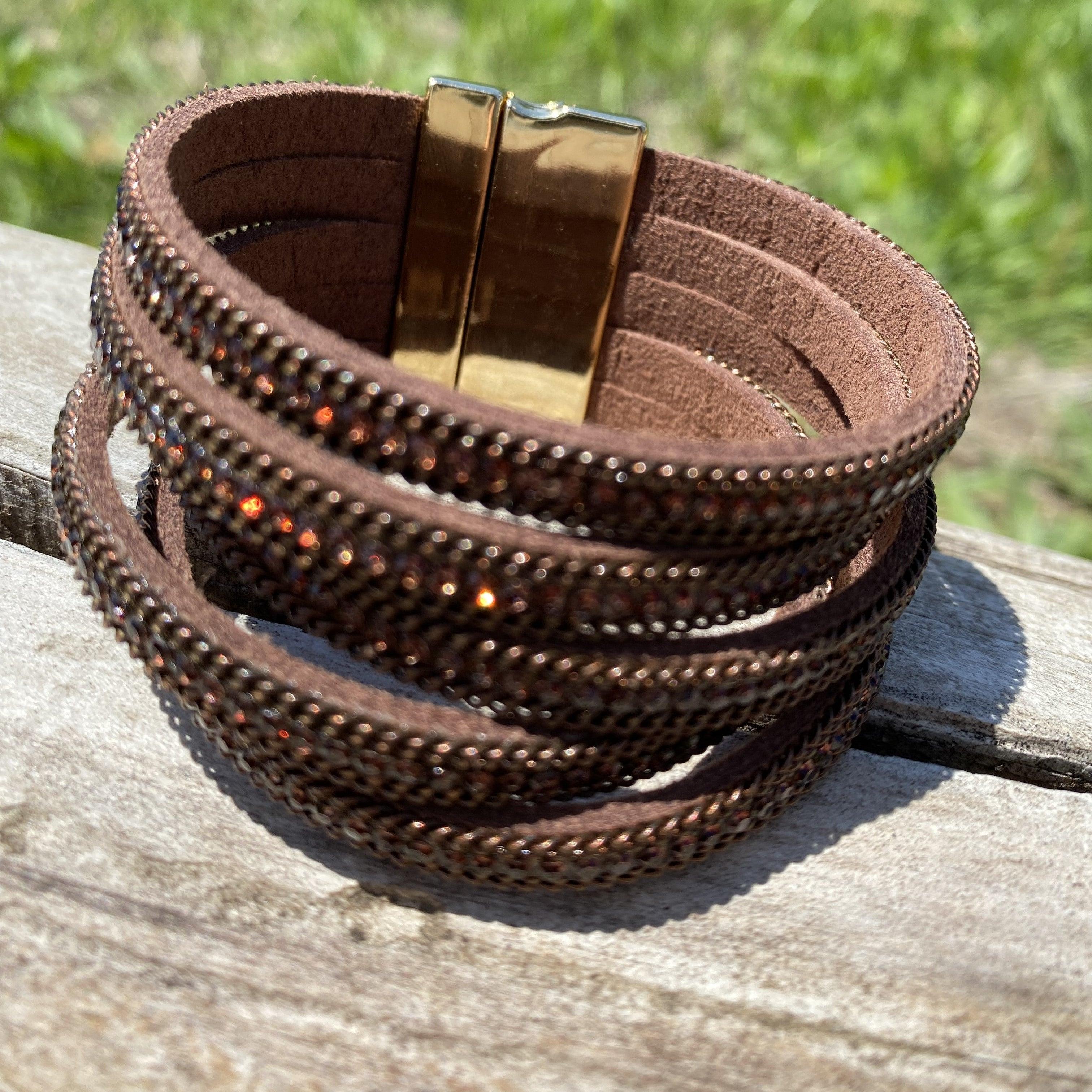 Brown Shimmer Fashion Leather Bracelet XI100 - RODEO DRIVE
