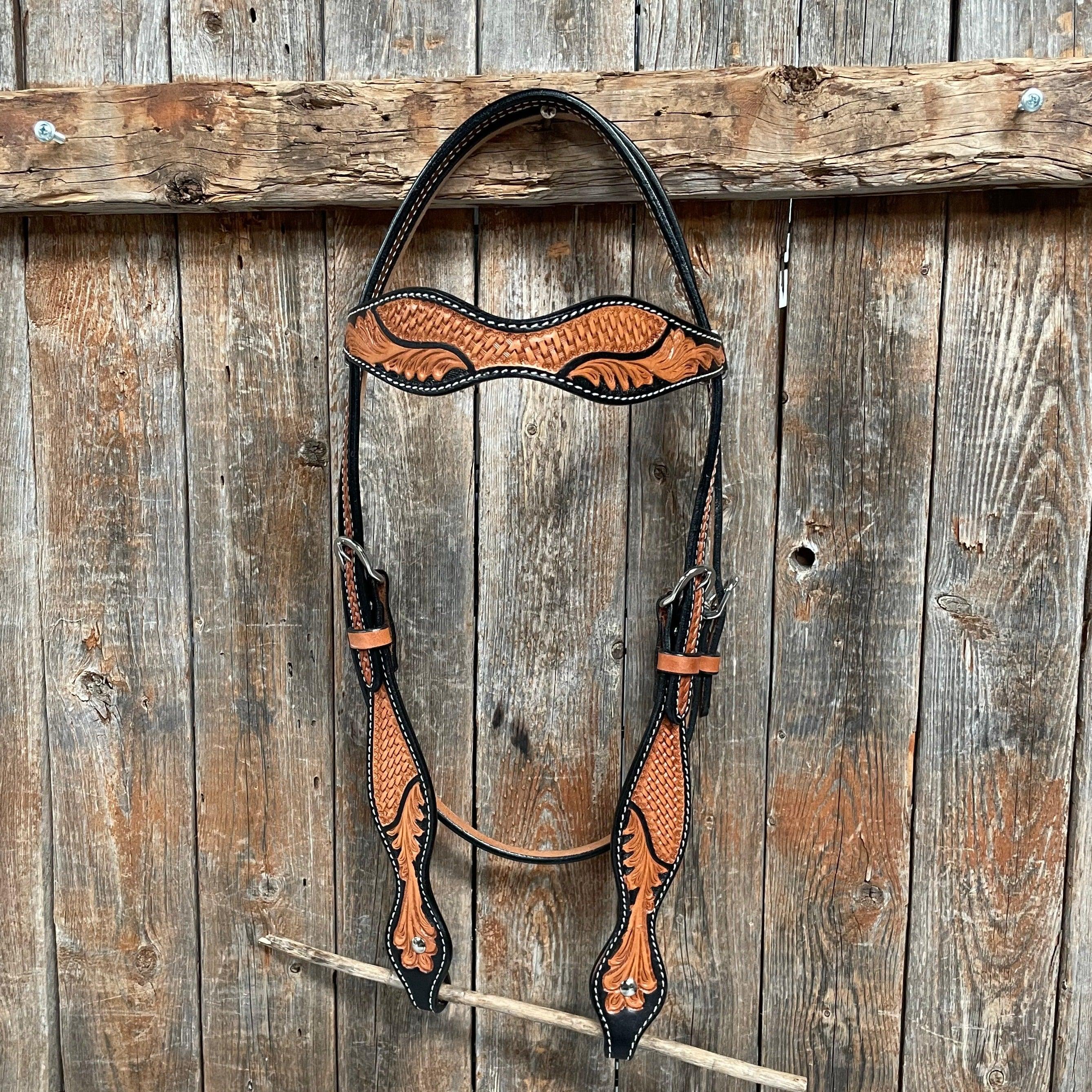 Basketweave - Leaf Scalloped Two Tone Browband Headstall/Bridle #23078 - RODEO DRIVE