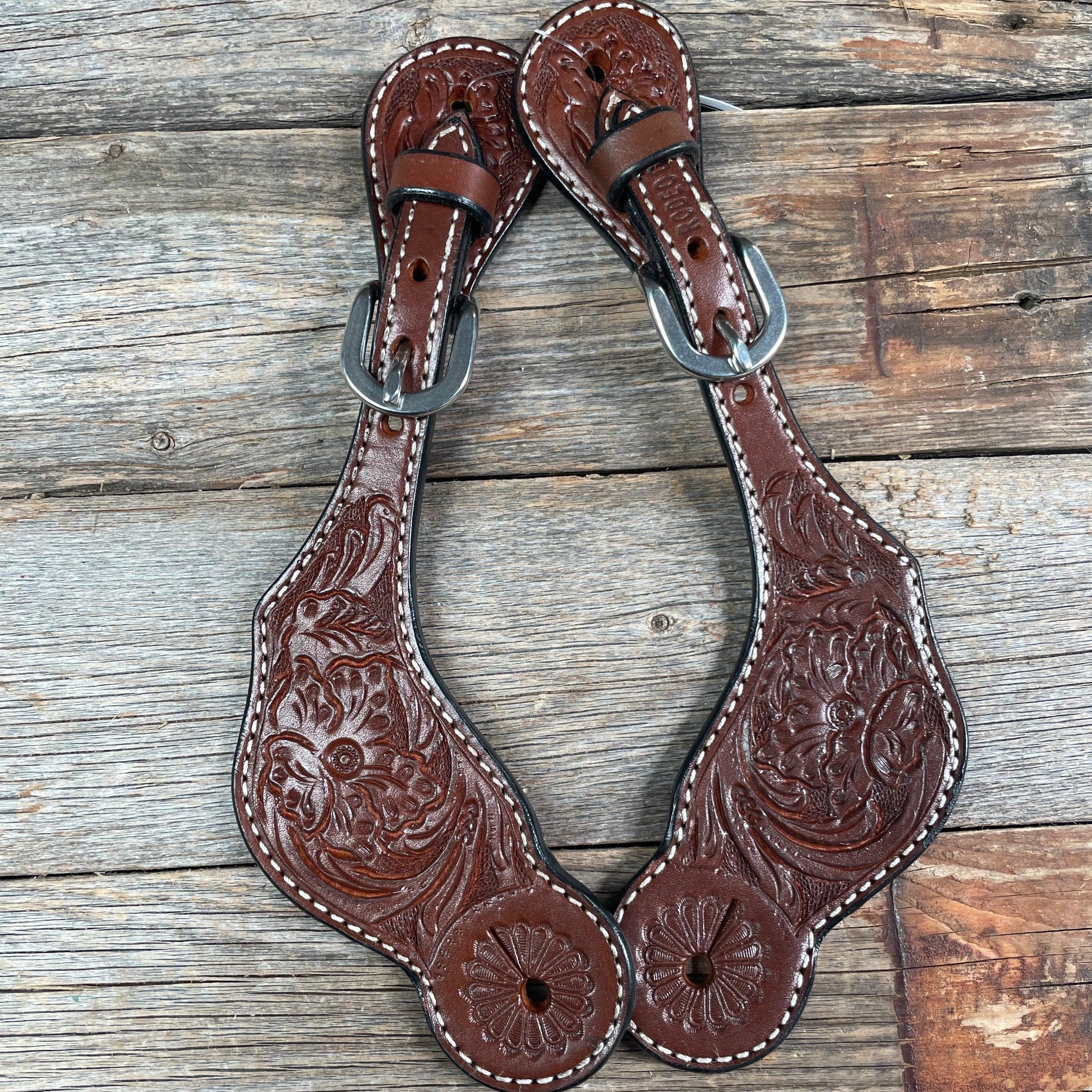 Medium Oil Floral Tooled Spur Straps - RODEO DRIVE