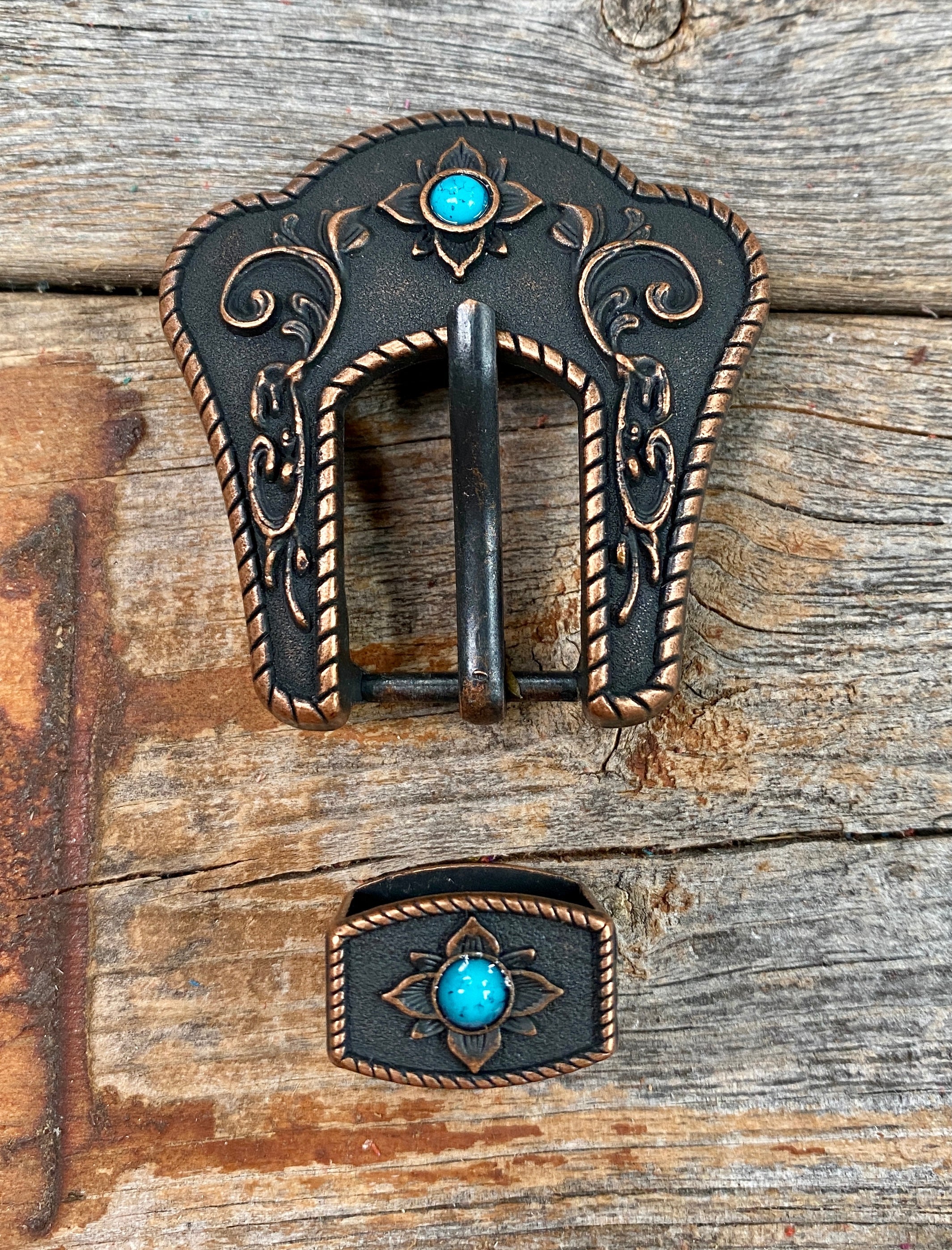 Copper Turquoise Buckle & Keeper W180B - RODEO DRIVE