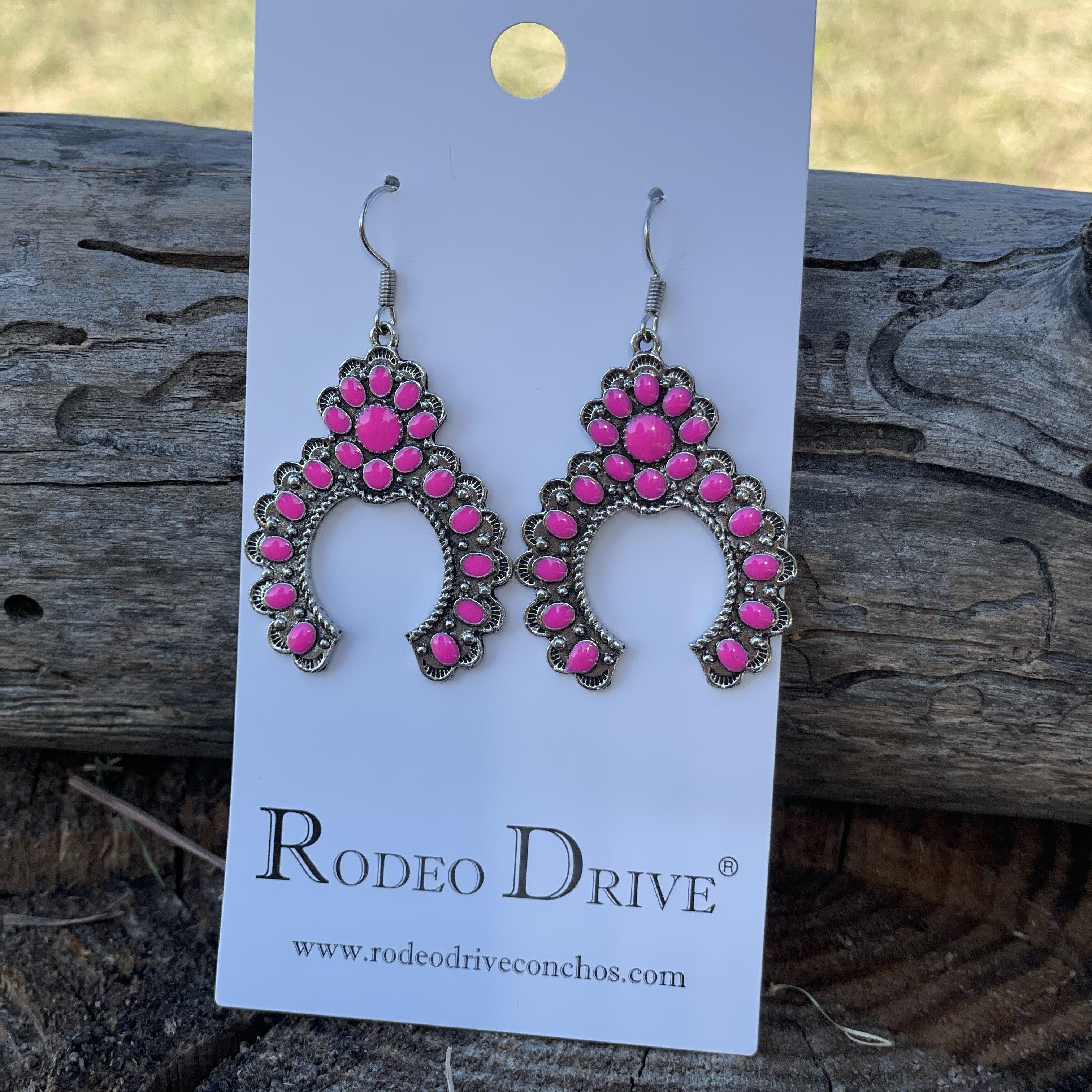 Pink Dangle Silver Squash Blossom Fashion Earrings WA194 - RODEO DRIVE