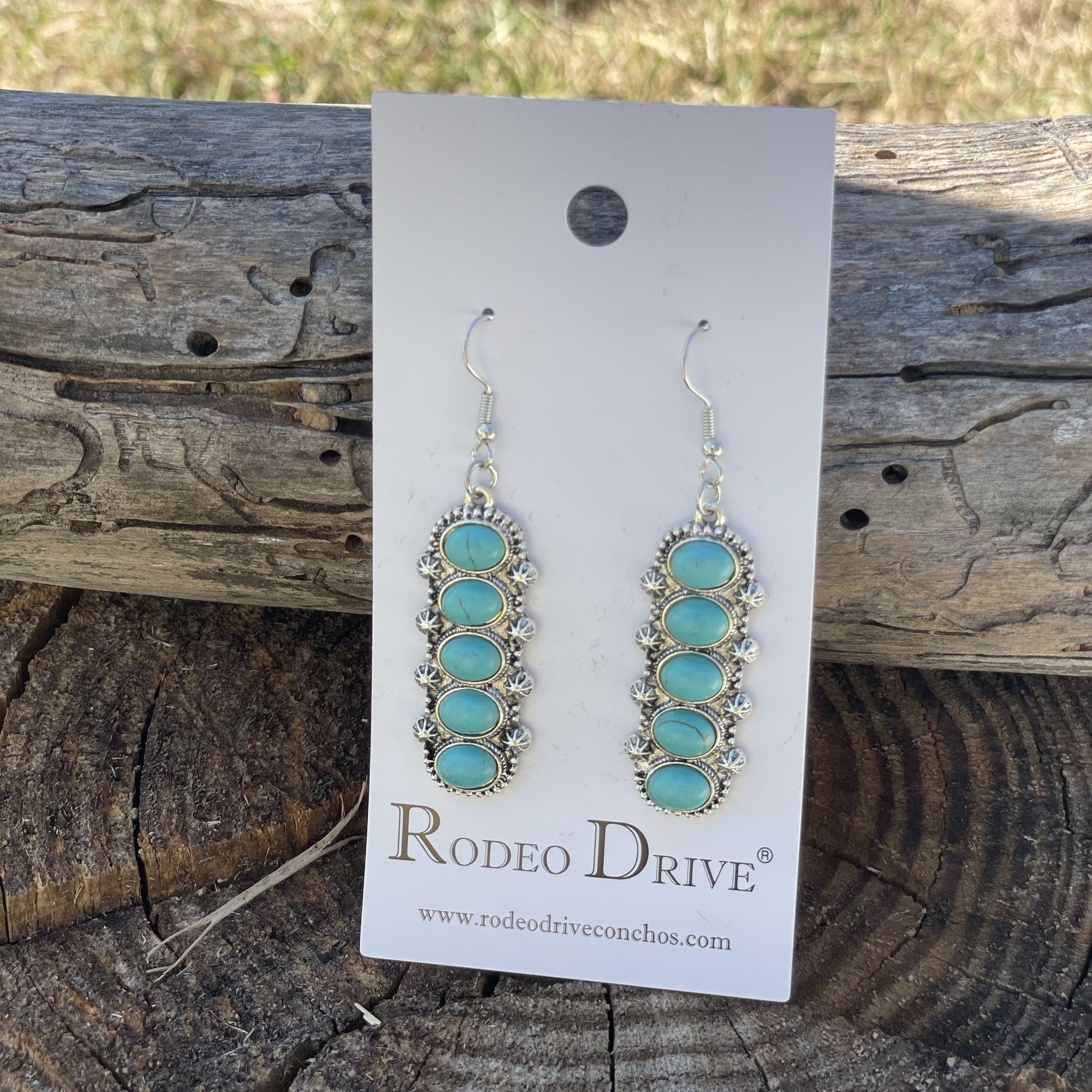 Turquoise Pendant Dangling Silver Fashion Earrings WA173 - RODEO DRIVE