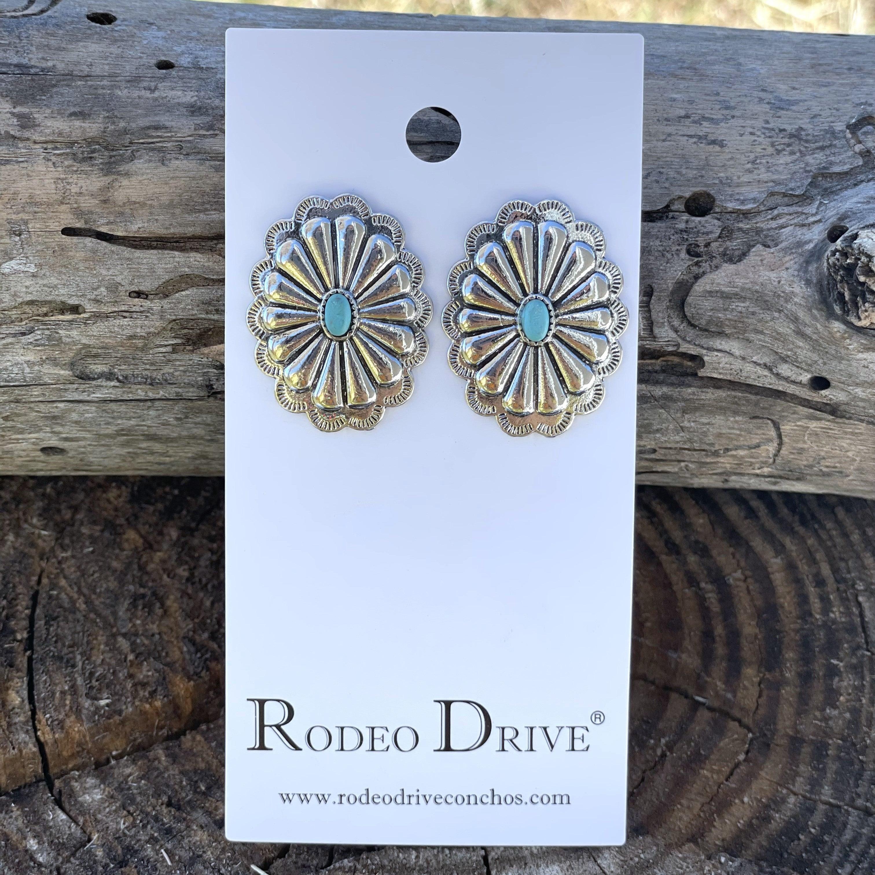 Concho Style Turquoise Silver Fashion Earrings WA202 - RODEO DRIVE