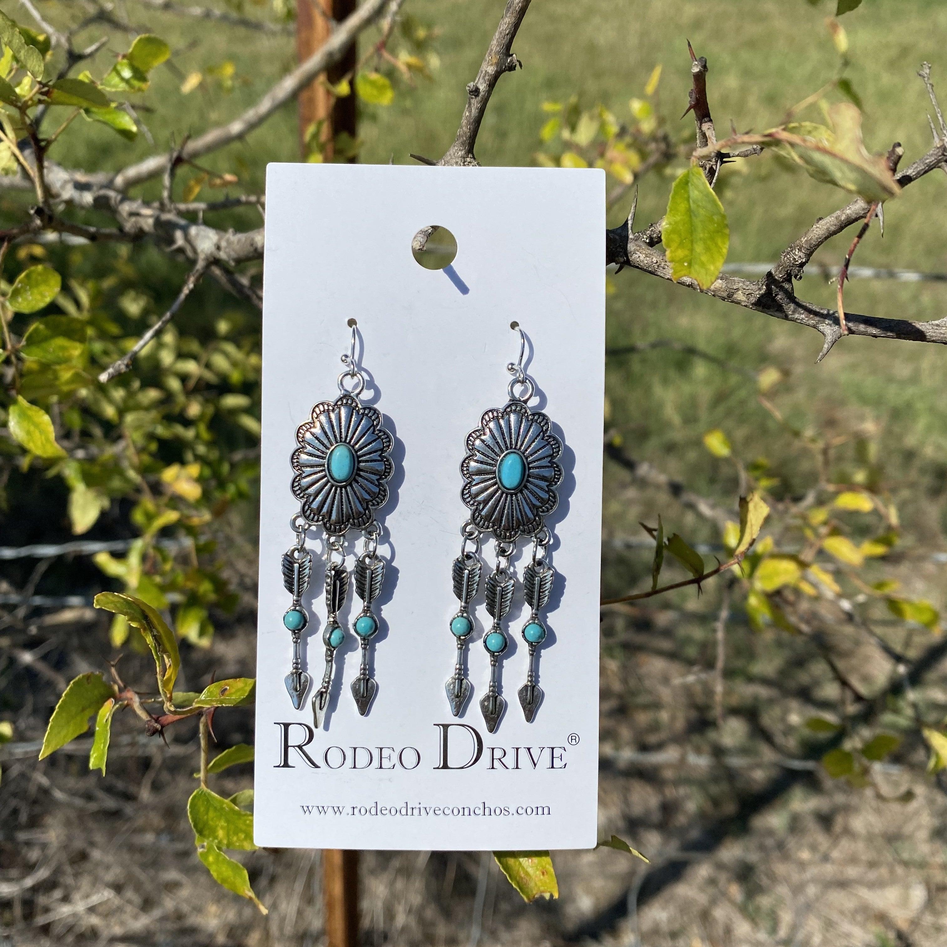 Turquoise Arrow Dangle Silver Fashion Earrings WA206 - RODEO DRIVE