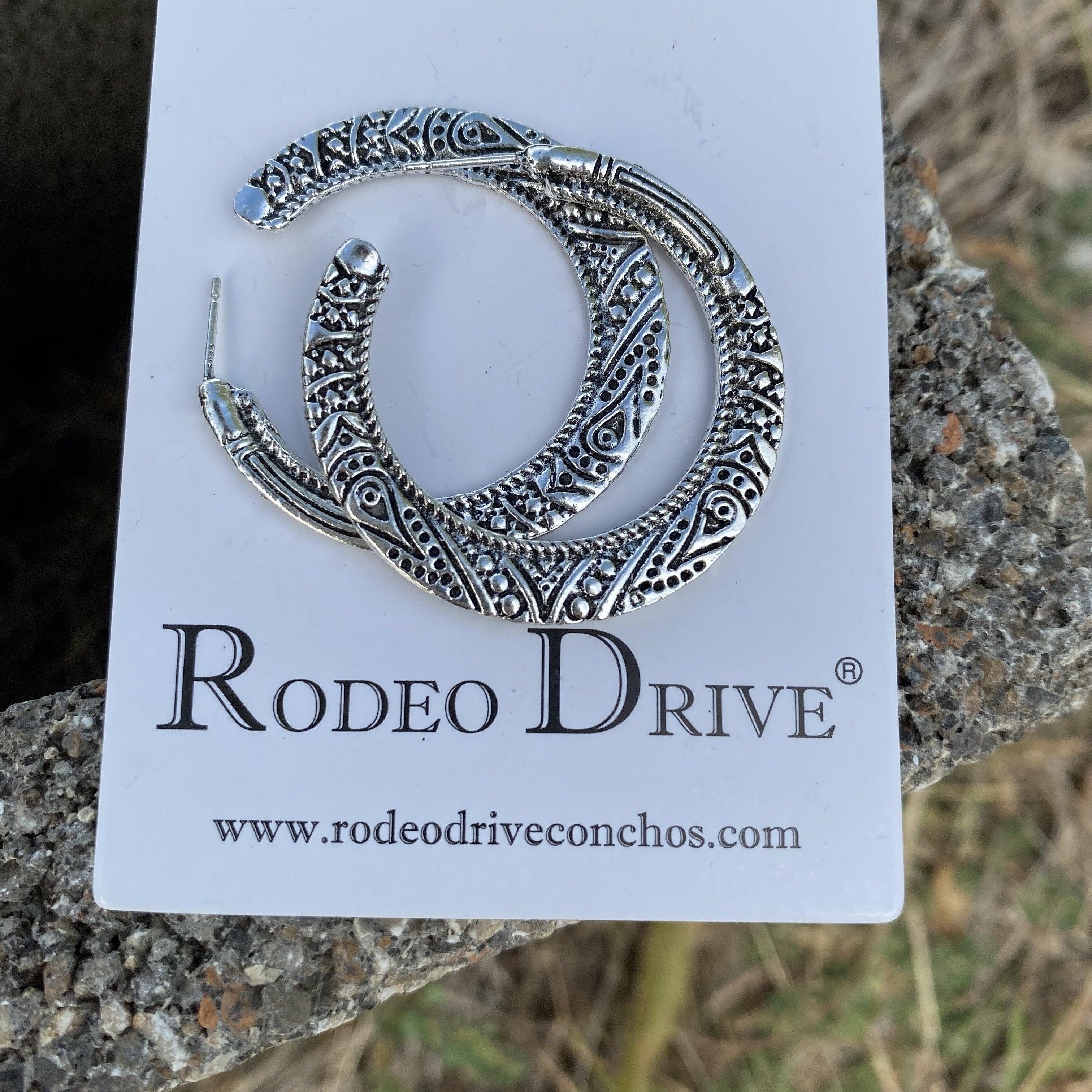 Decorative Silver Hoop Fashion Earrings WA189 - RODEO DRIVE