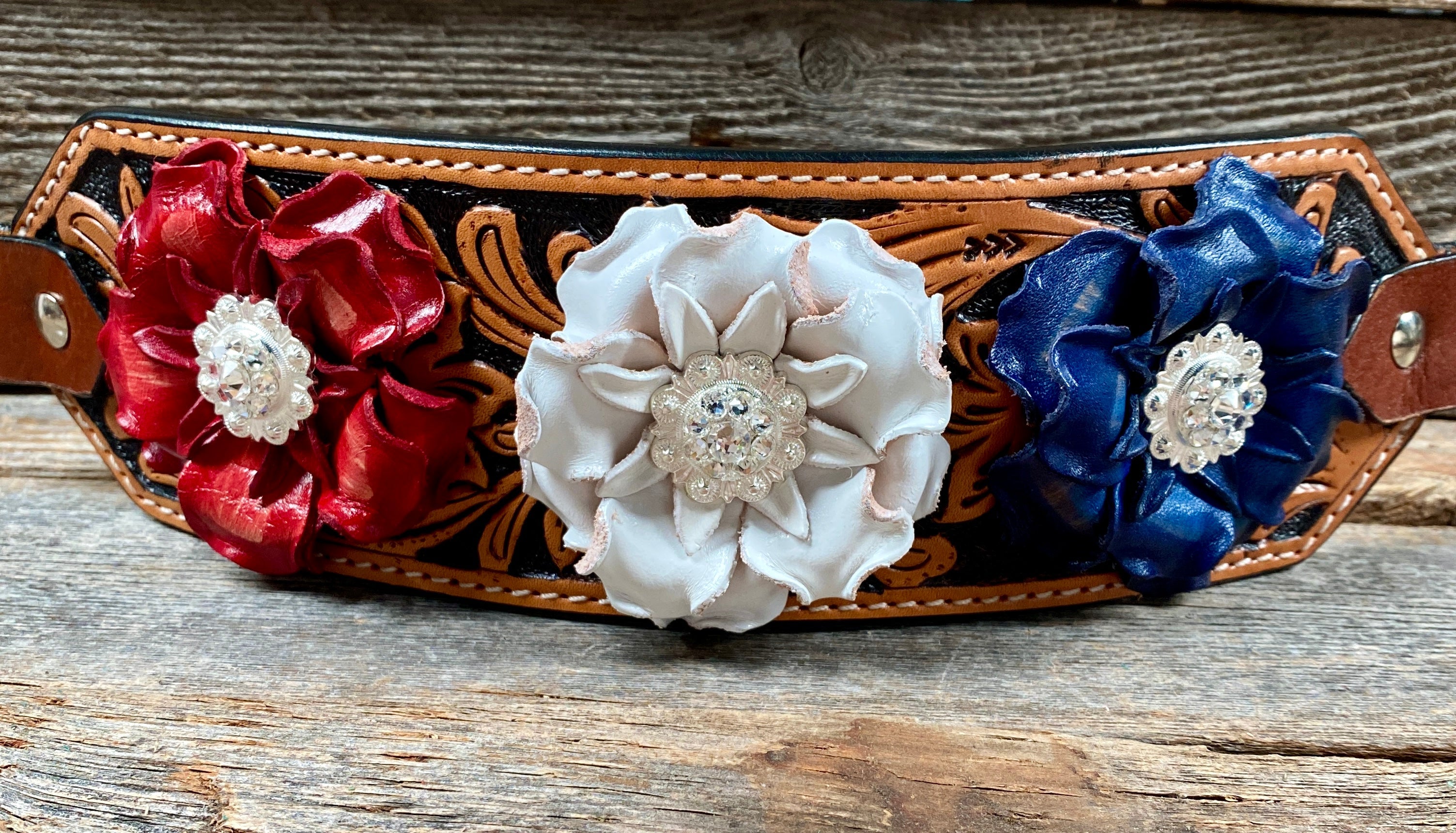 Light Oil Floral Bronc Noseband With Patriotic Flowers - RODEO DRIVE