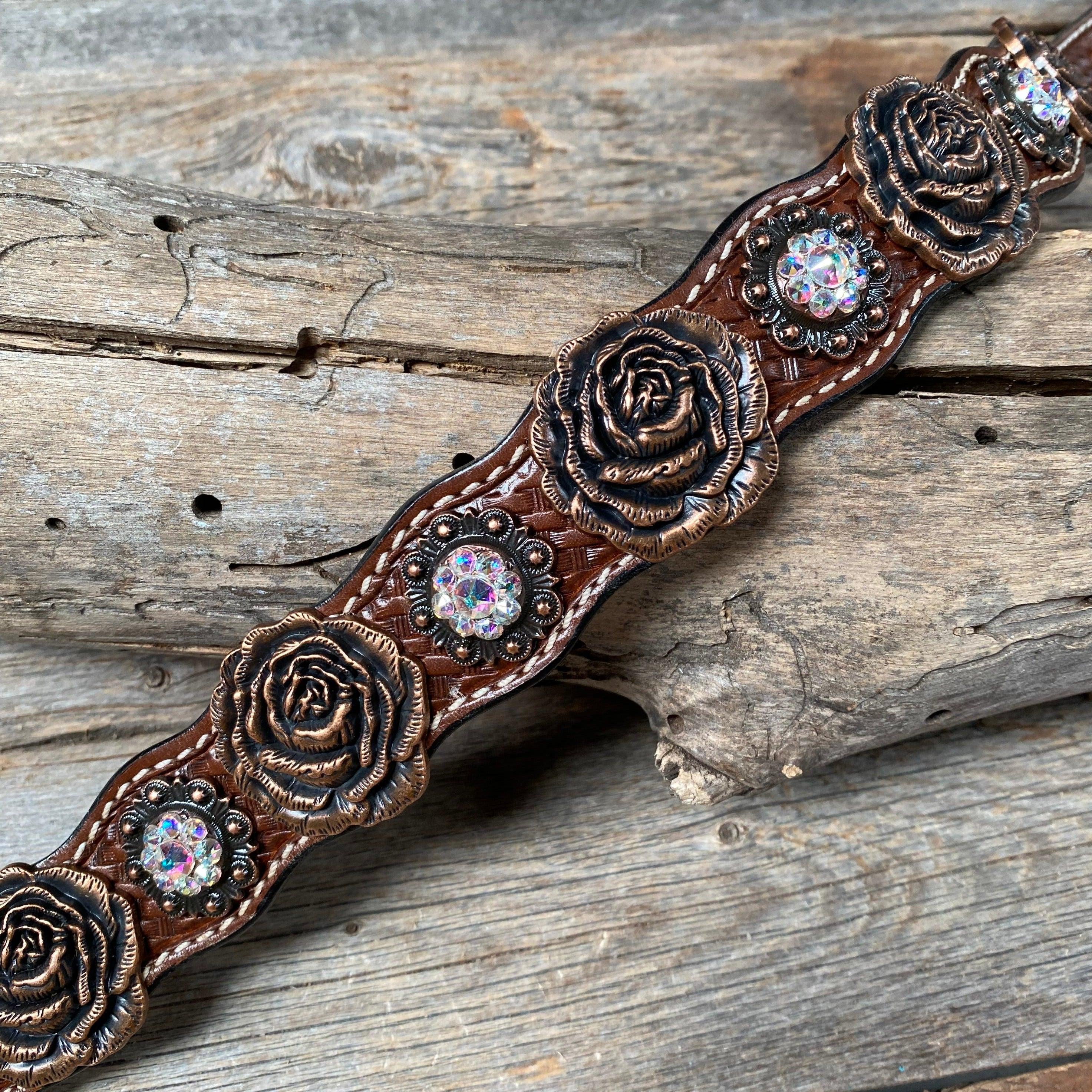 DC30Copper Rose Dog Collar With Clear European Crystals - RODEO DRIVE