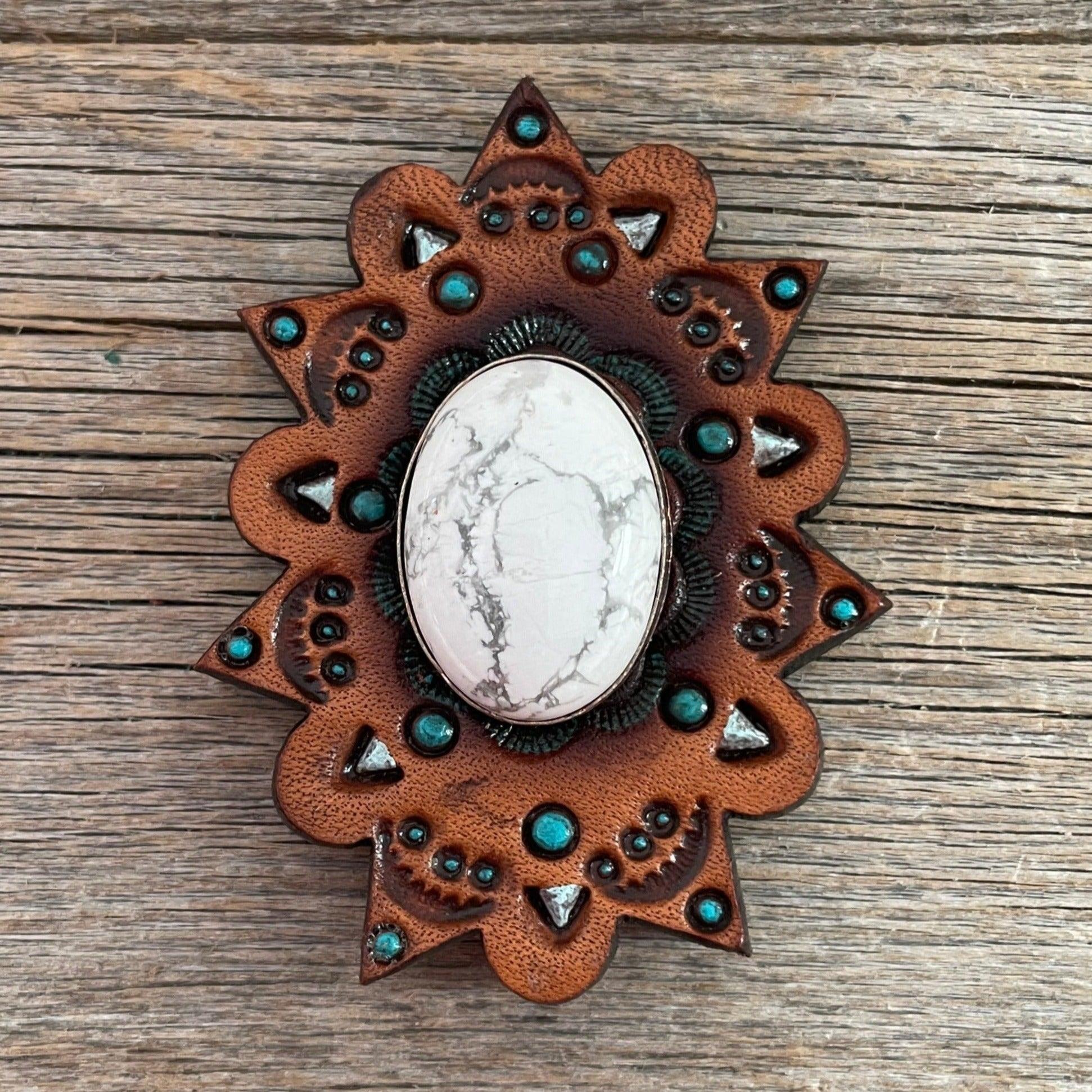 Leather Rosette Starburst - White Cabochon Western Concho R110CABWT - RODEO DRIVE