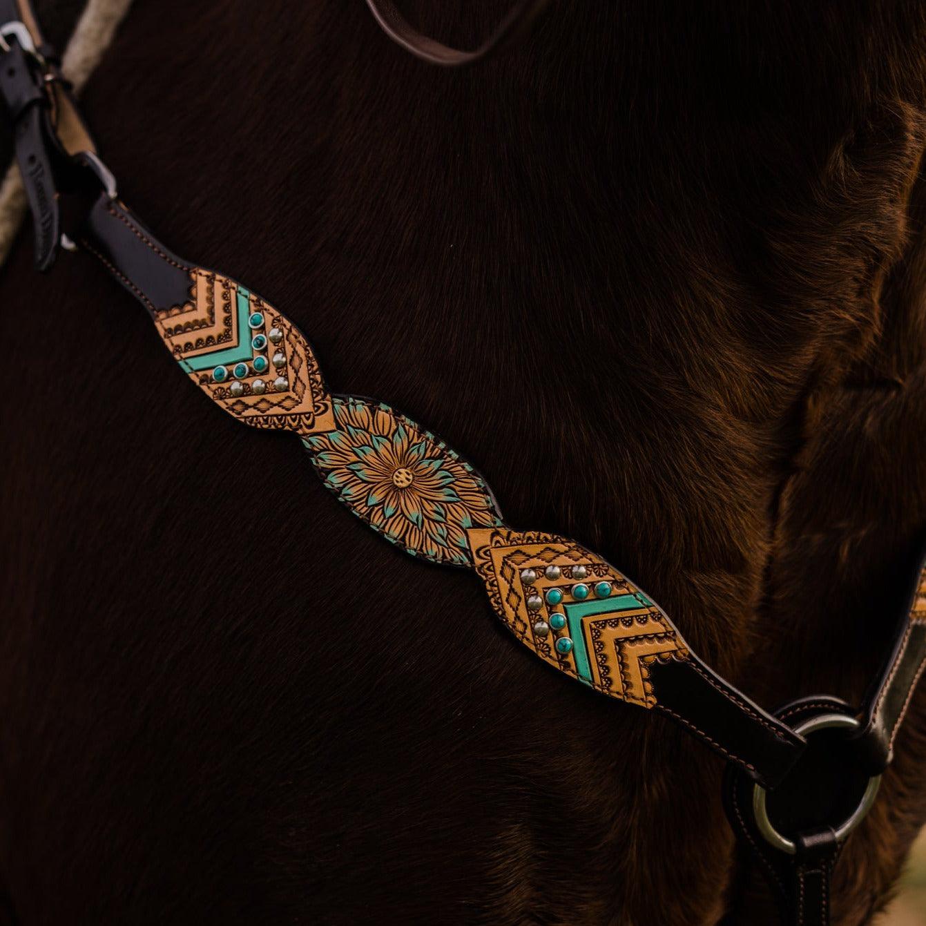 Two Tone Hand Painted Floral - Turquoise Breastcollar #FK128 - RODEO DRIVE