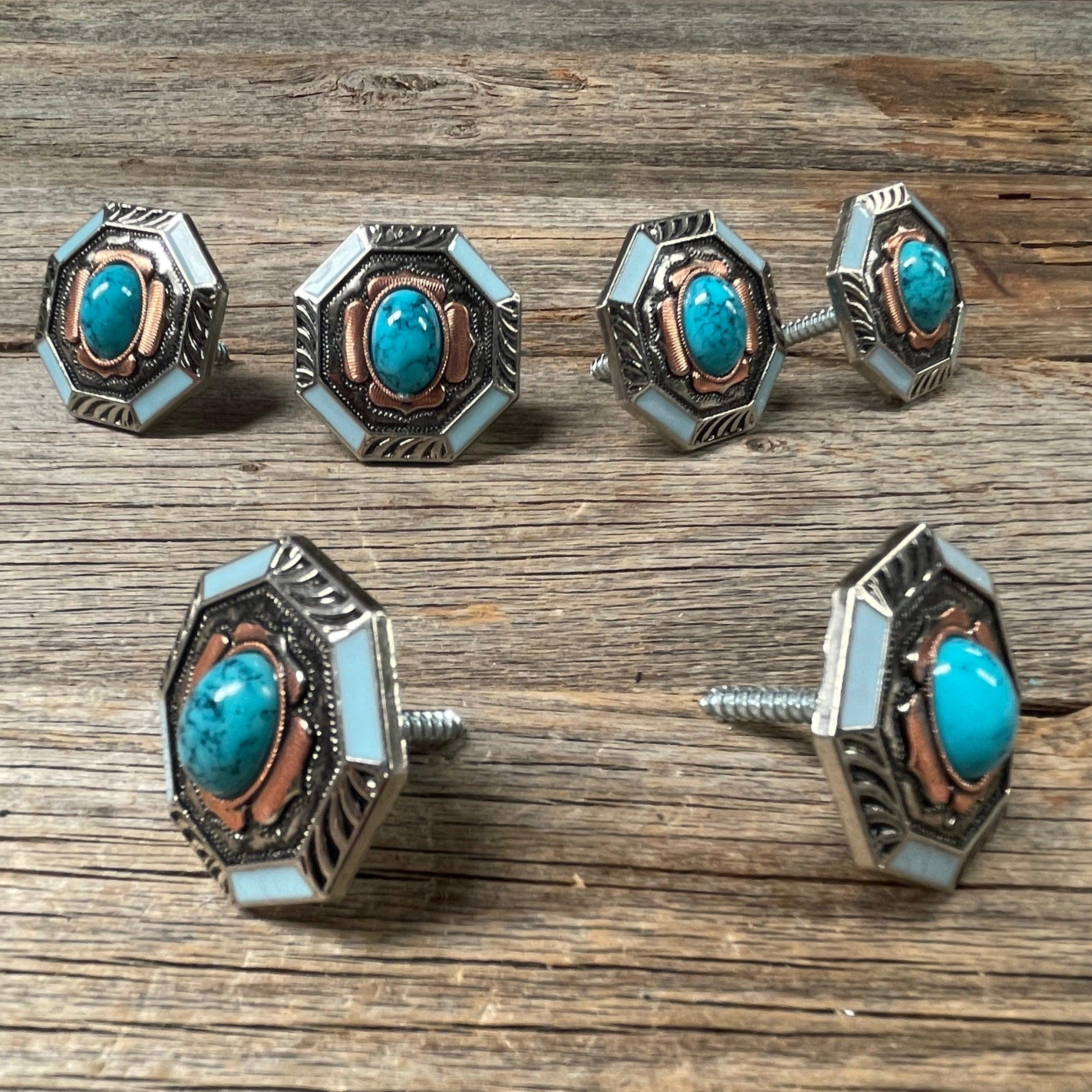 Octagon Turquoise and Blue Enamel Saddle Set SSW221L - RODEO DRIVE